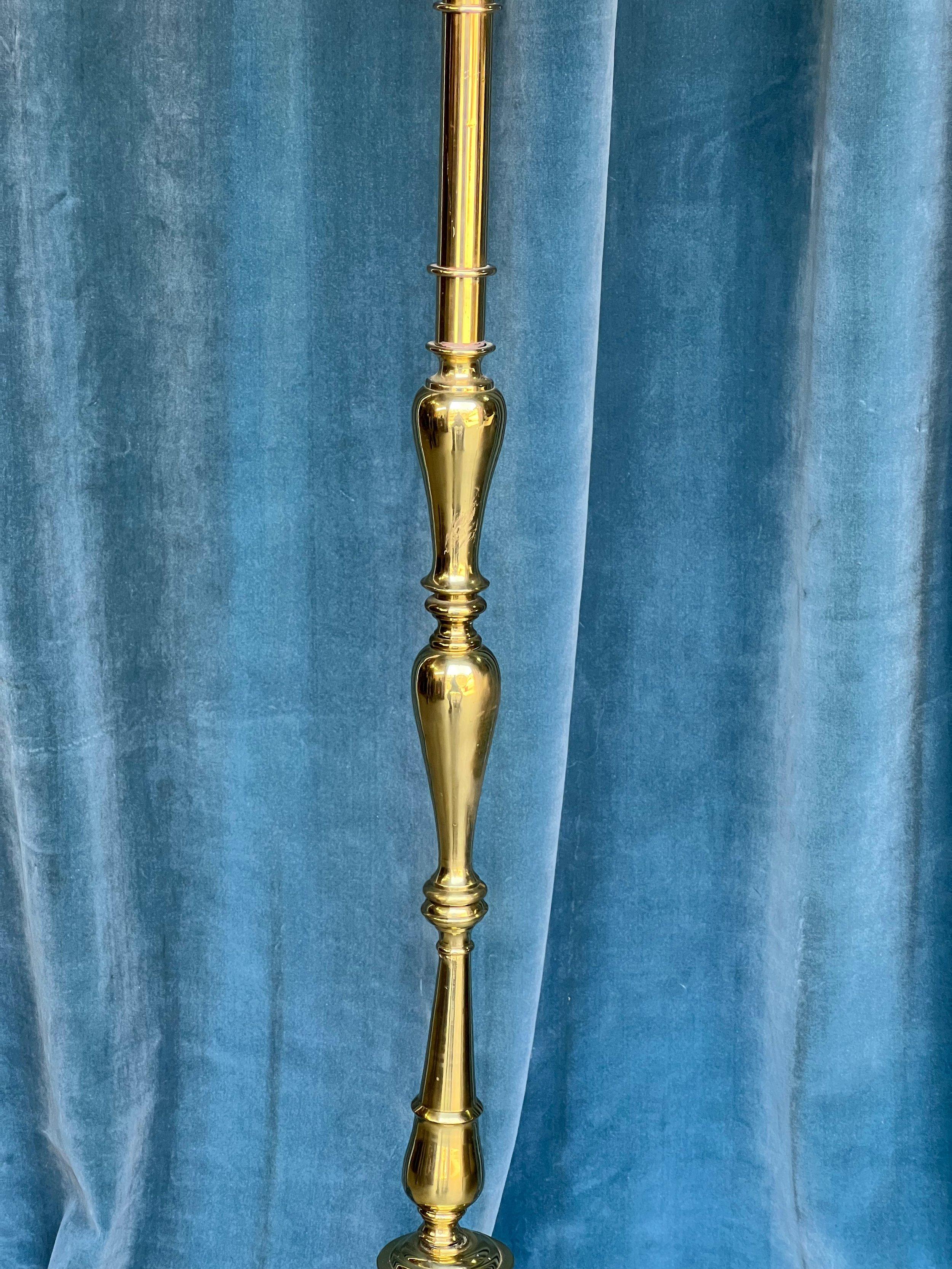 French Brass Floor Lamp with Hexagonal Base 2