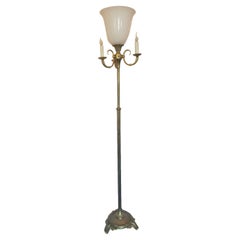 Lampada da terra Torchiere a quattro luci in ottone francese