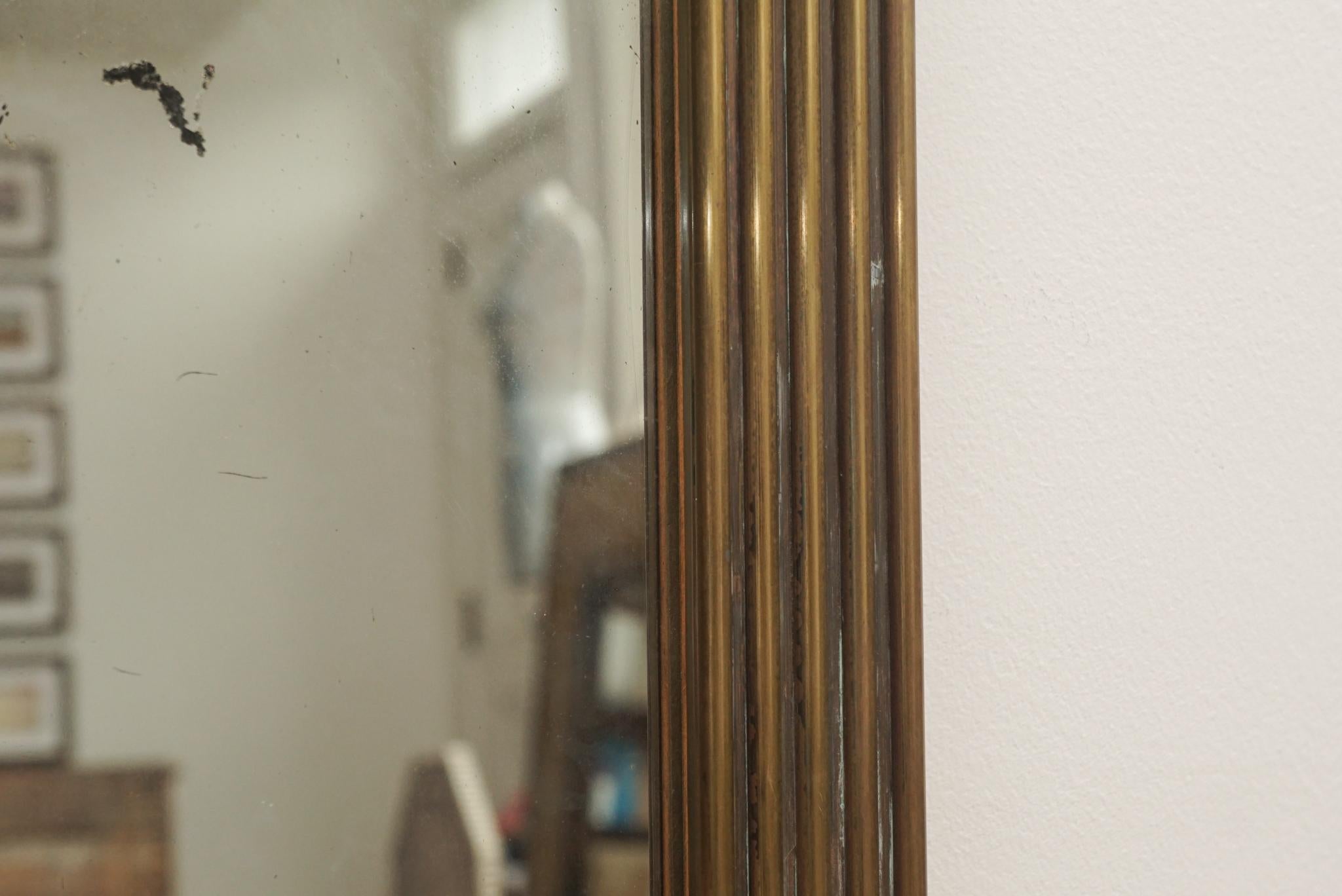 Hand-Crafted French Brass Framed Mirror For Sale