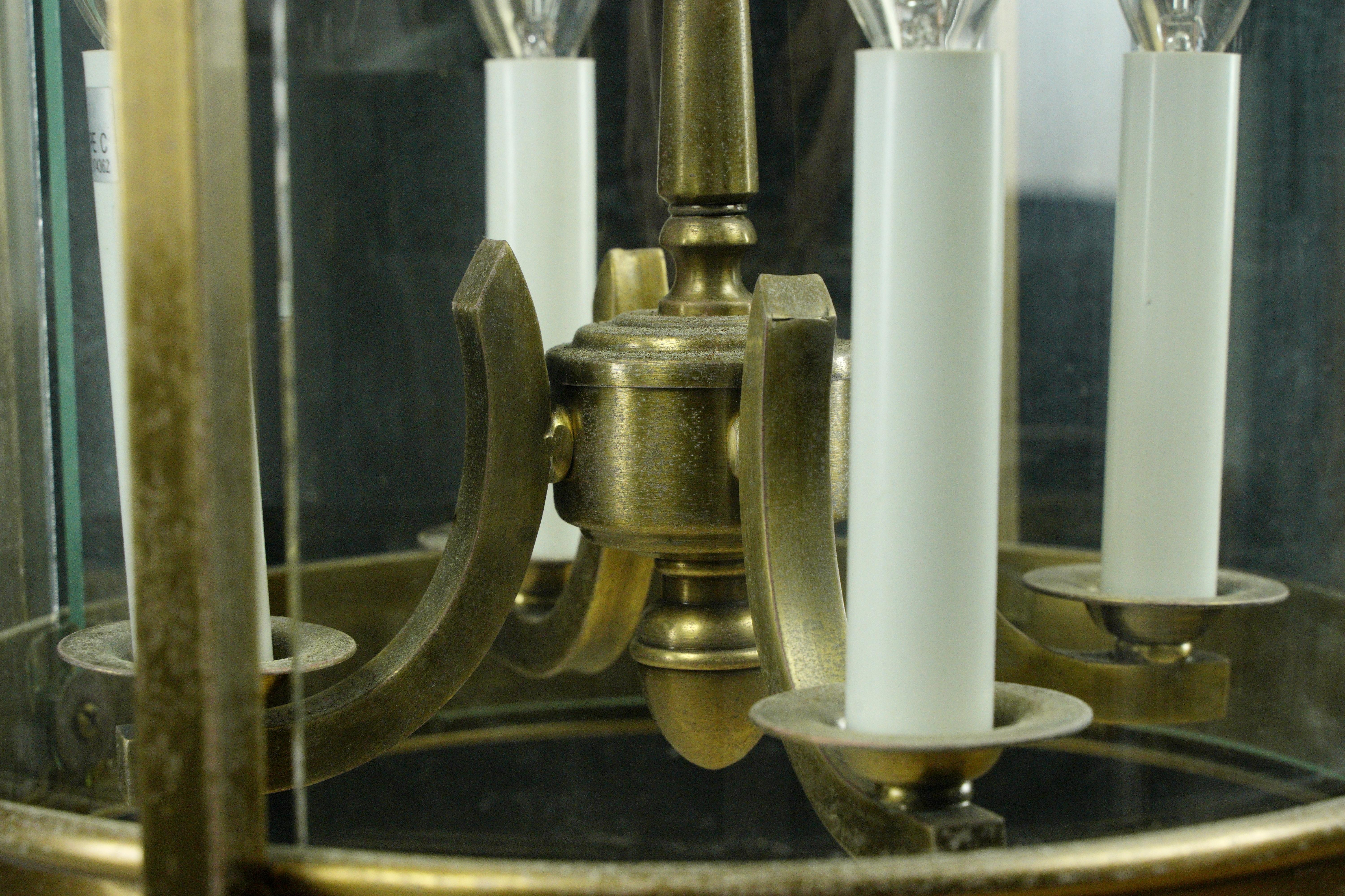 French Brass & Glass 4 Light Round Lantern Pendant Light For Sale 6