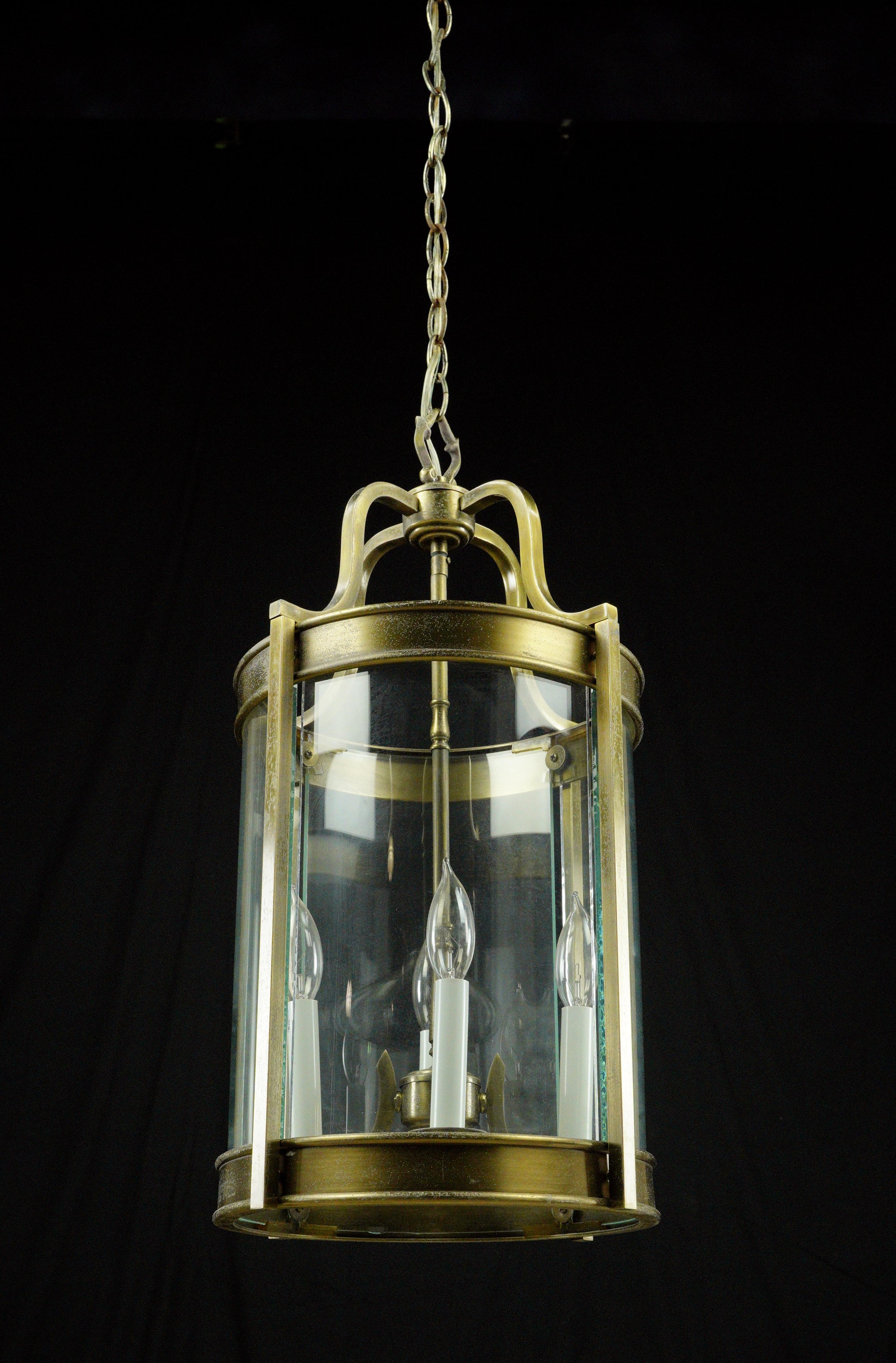 French Brass & Glass 4 Light Round Lantern Pendant Light For Sale 7