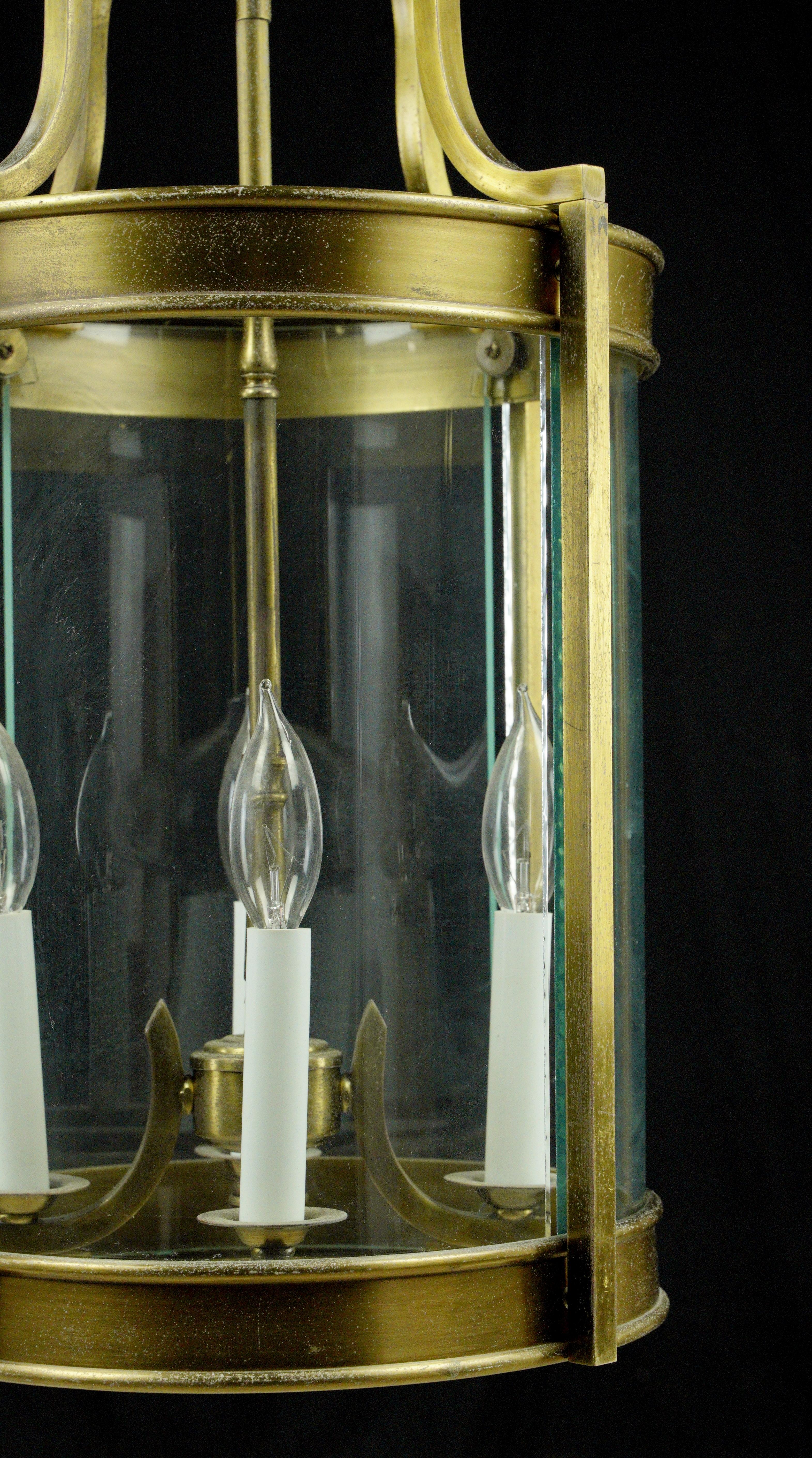 French Brass & Glass 4 Light Round Lantern Pendant Light For Sale 8