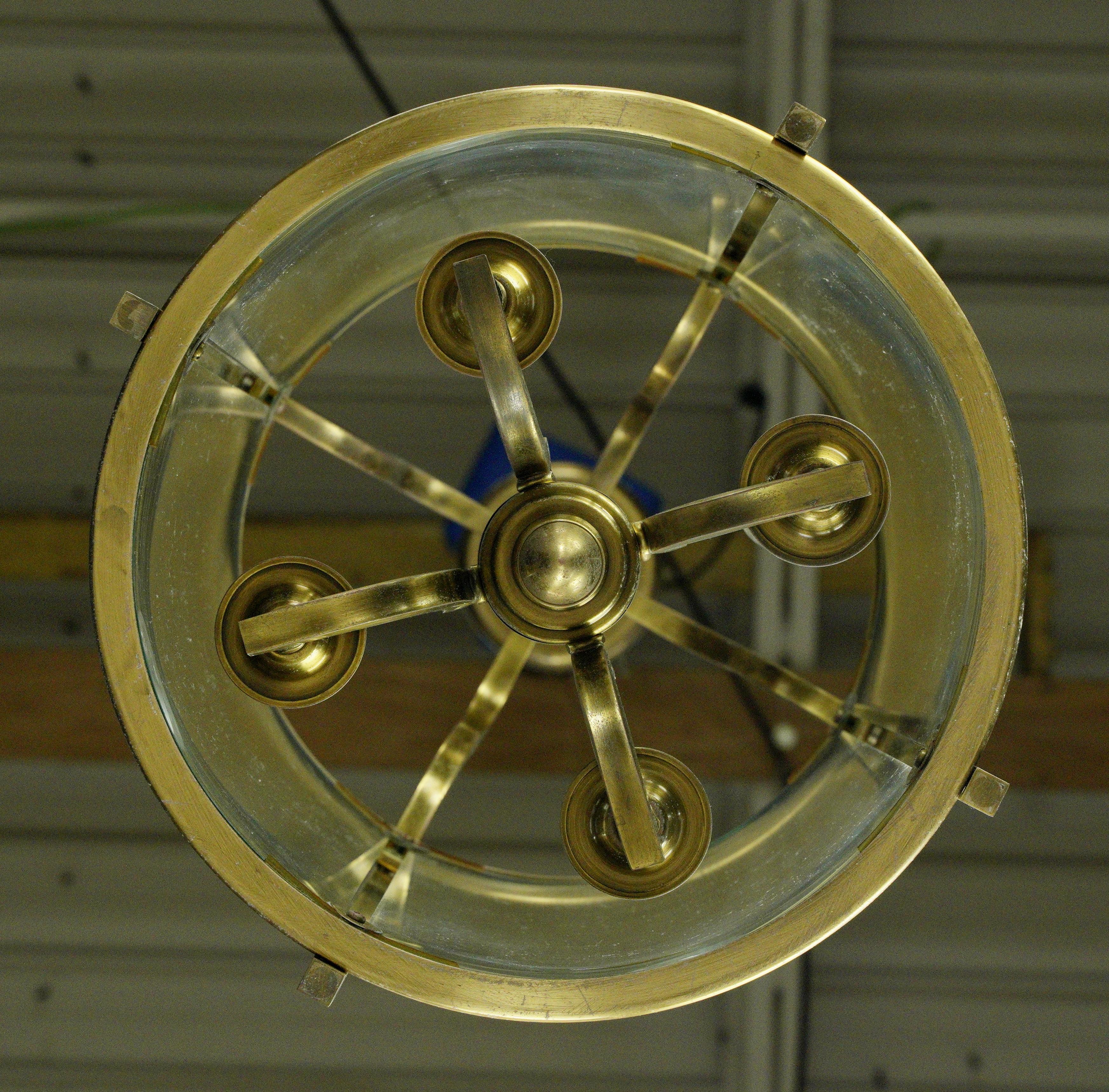 French Brass & Glass 4 Light Round Lantern Pendant Light For Sale 9