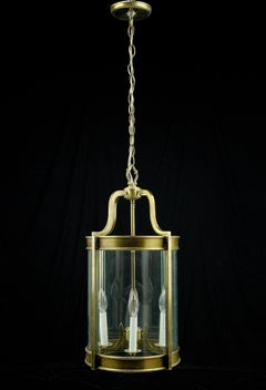 French Brass & Glass 4 Light Round Lantern Pendant Light