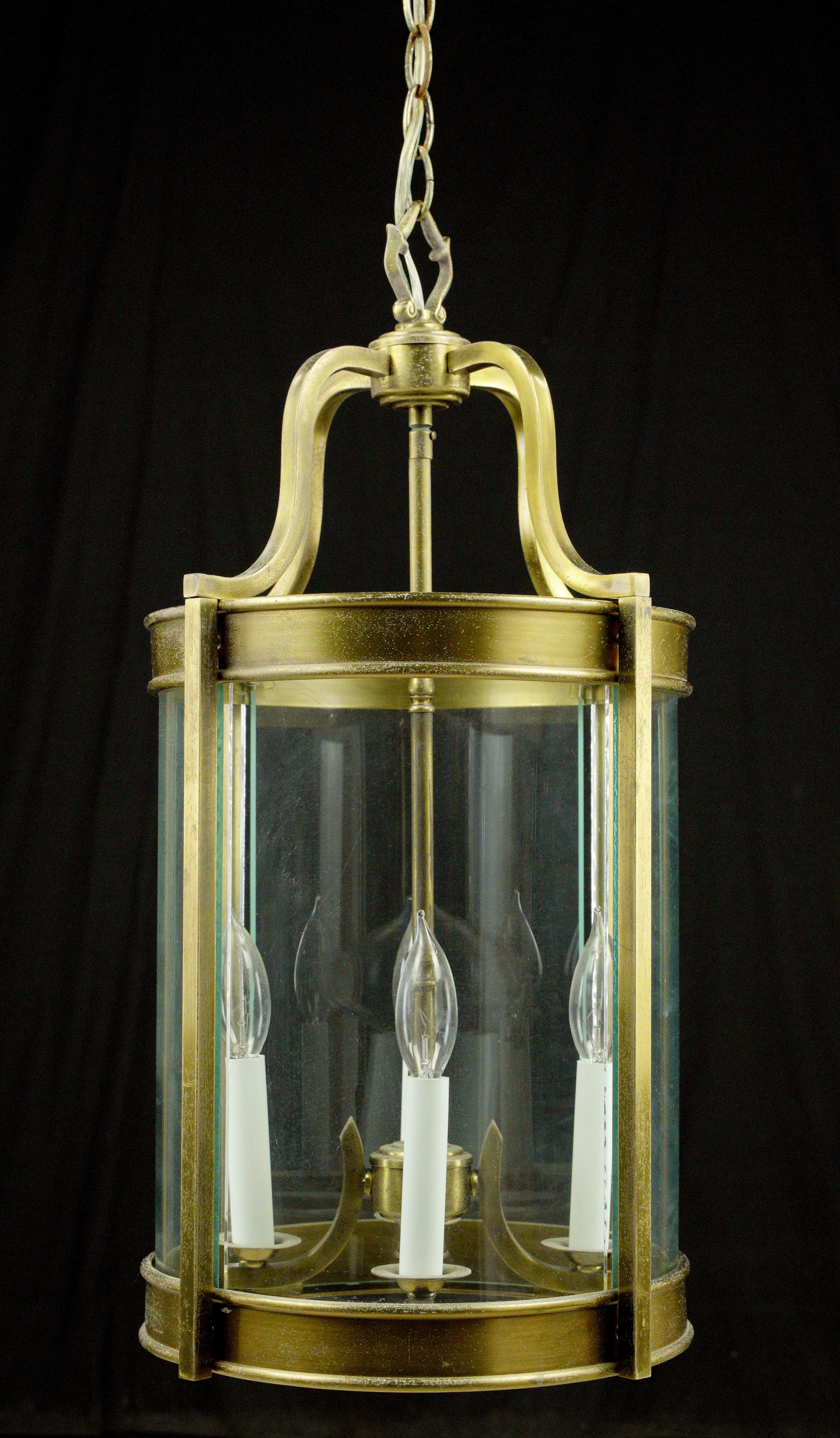 20th Century French Brass & Glass 4 Light Round Lantern Pendant Light For Sale