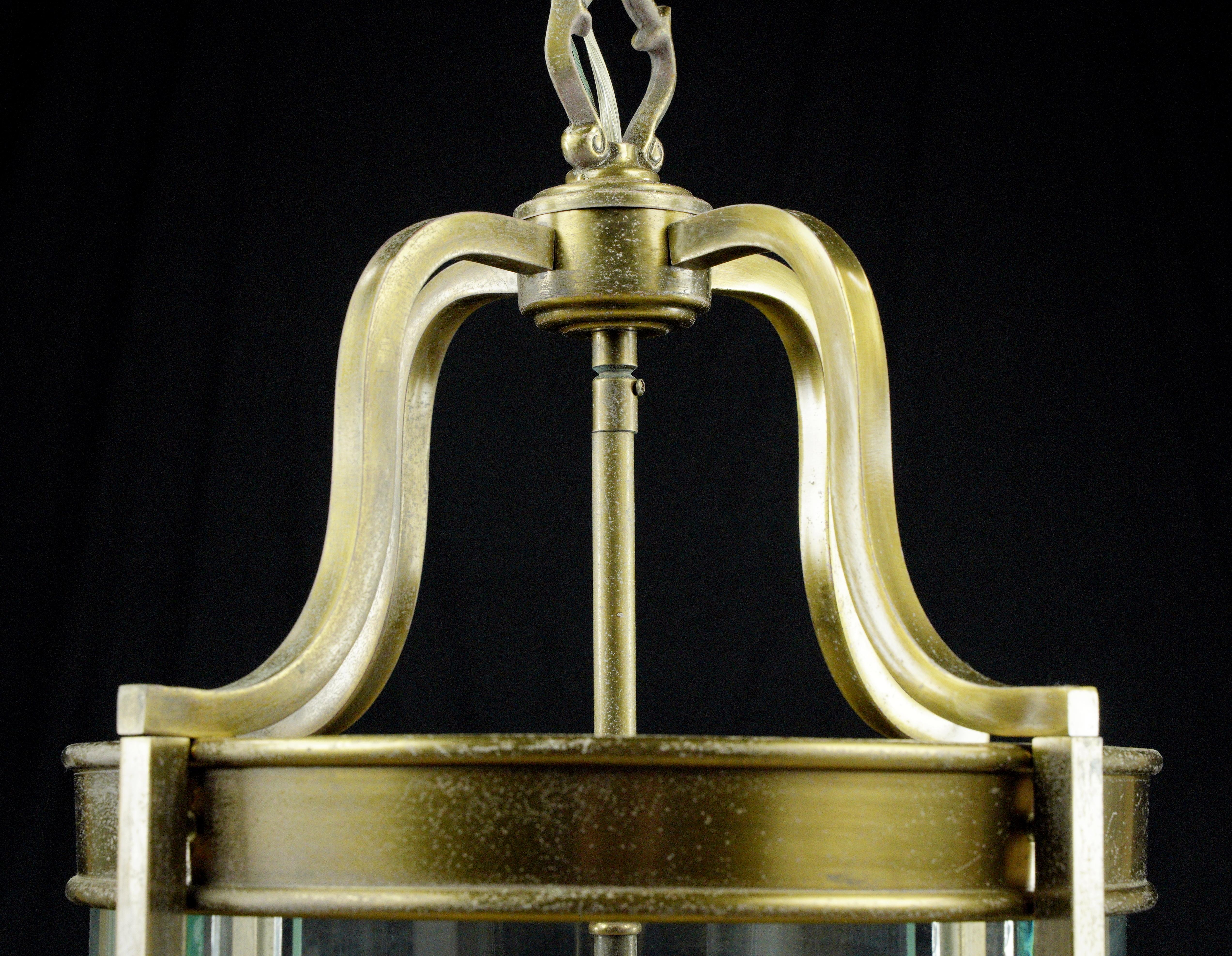 French Brass & Glass 4 Light Round Lantern Pendant Light For Sale 1