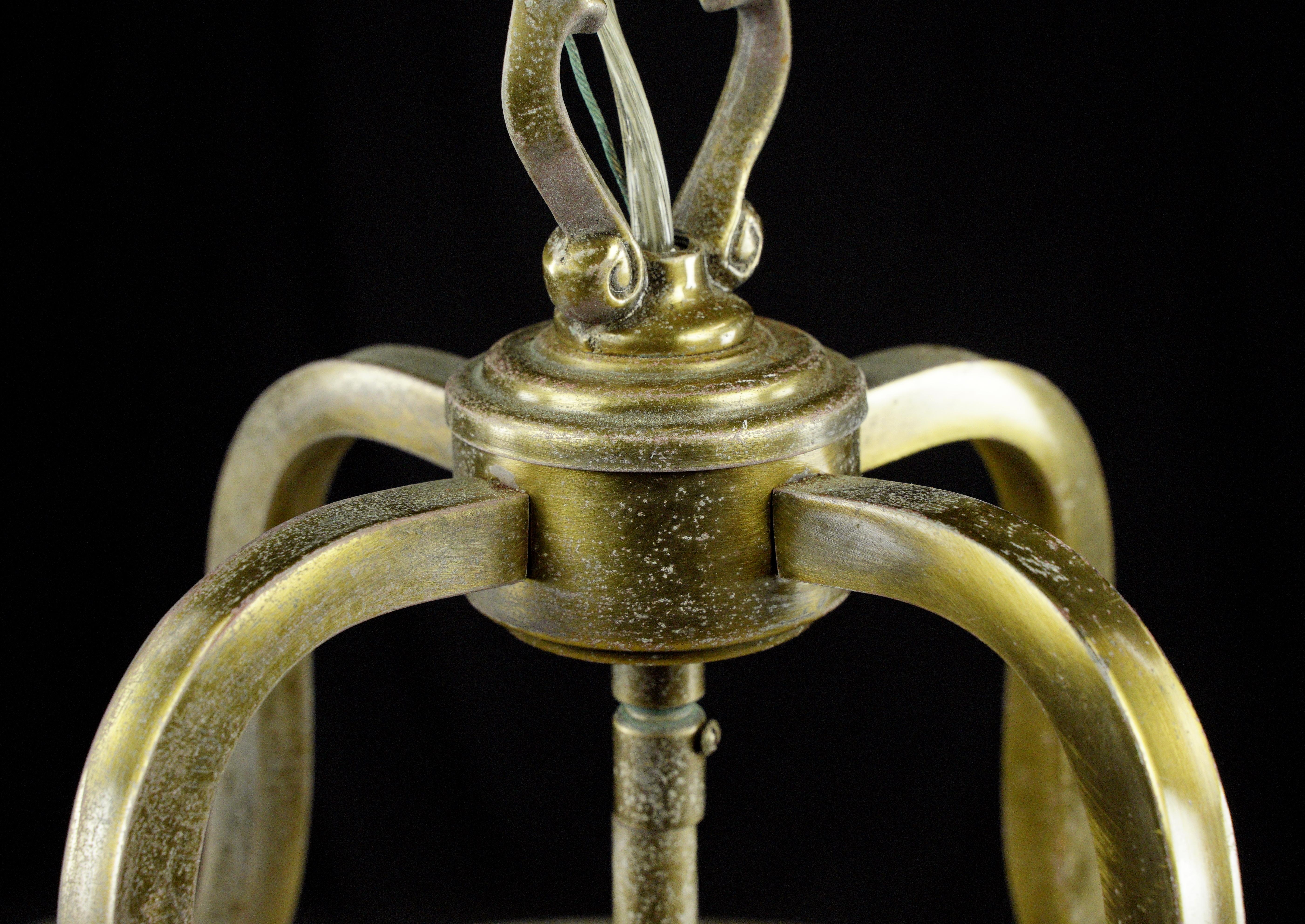 French Brass & Glass 4 Light Round Lantern Pendant Light For Sale 2