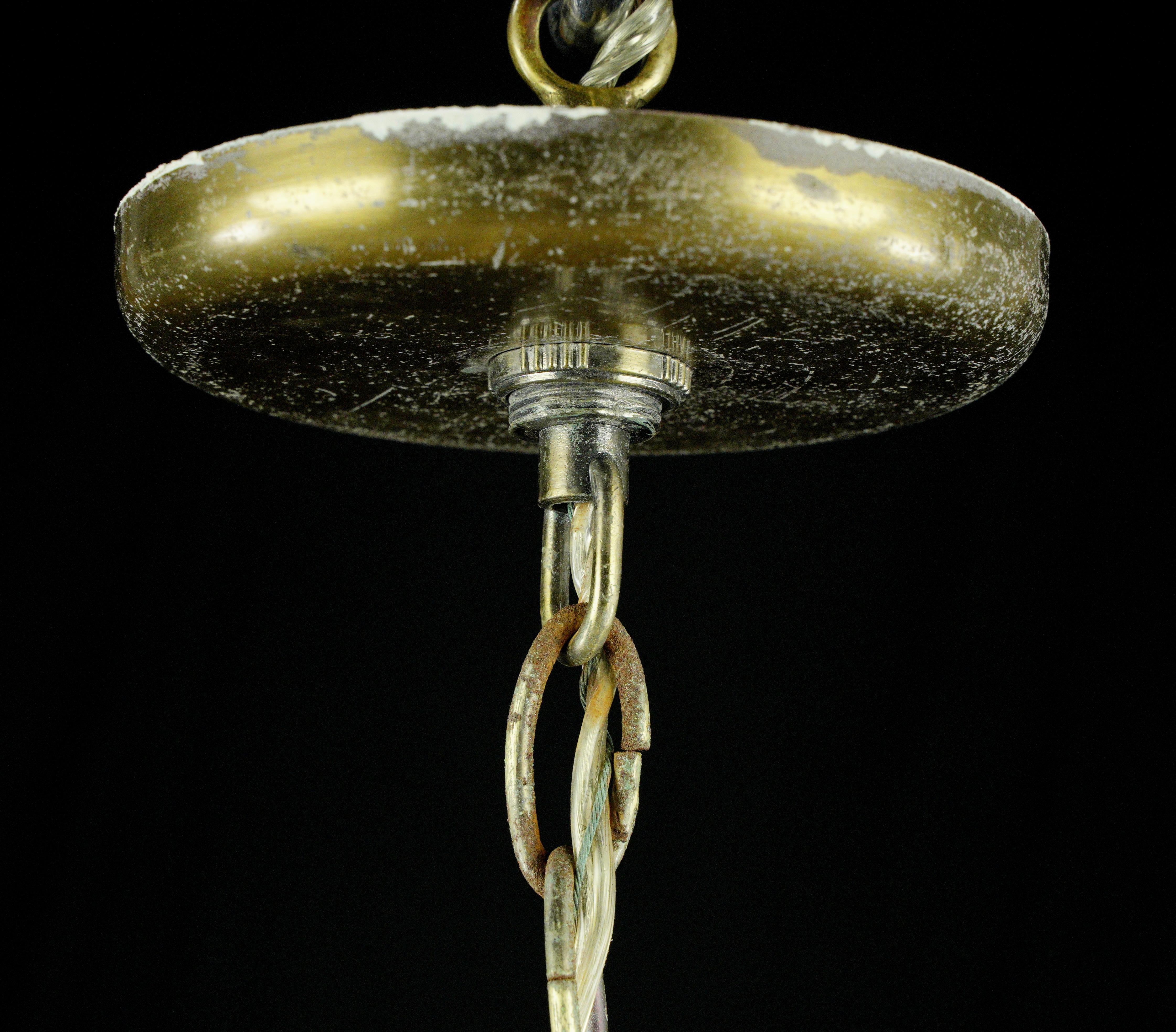 French Brass & Glass 4 Light Round Lantern Pendant Light For Sale 4