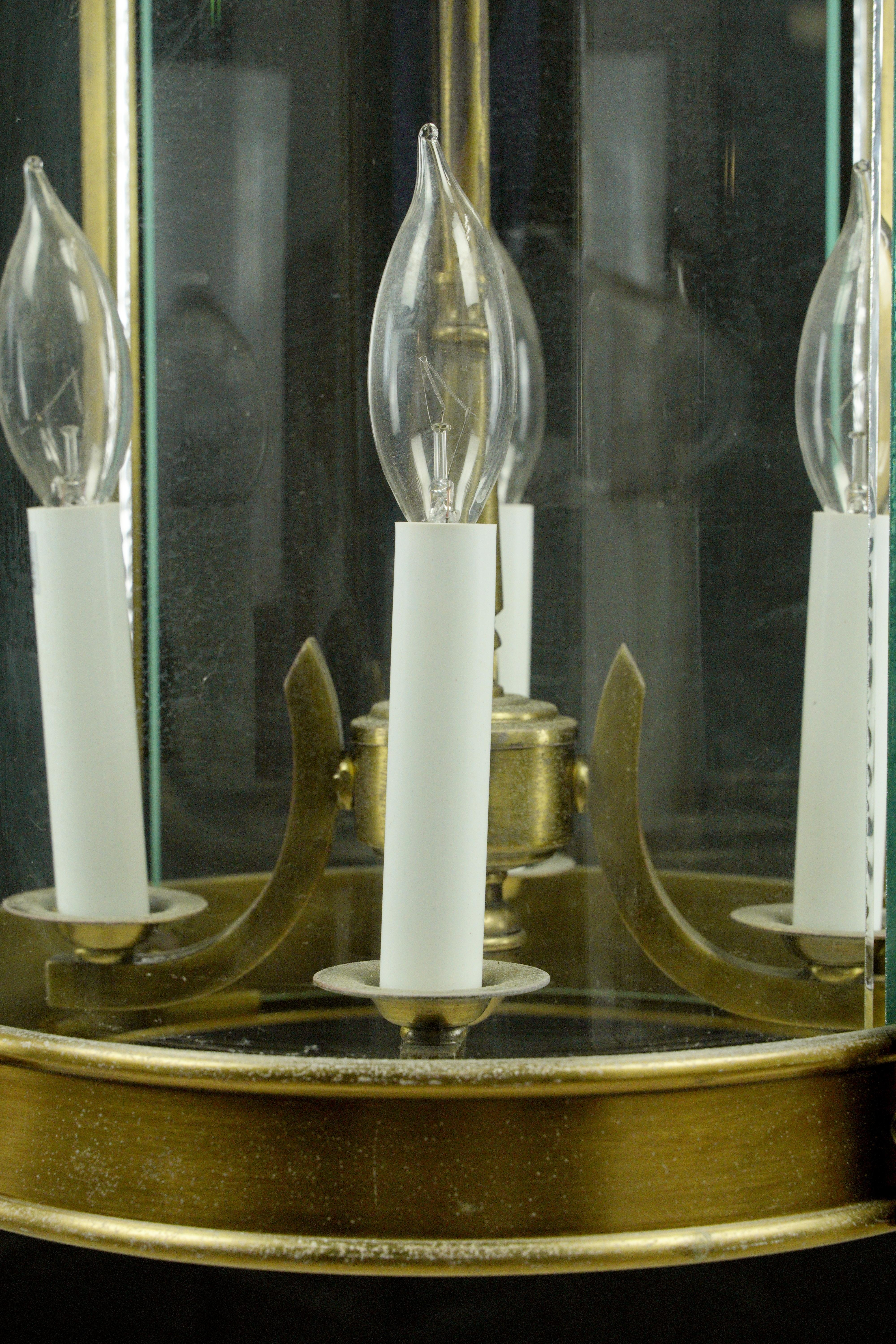 French Brass & Glass 4 Light Round Lantern Pendant Light For Sale 5