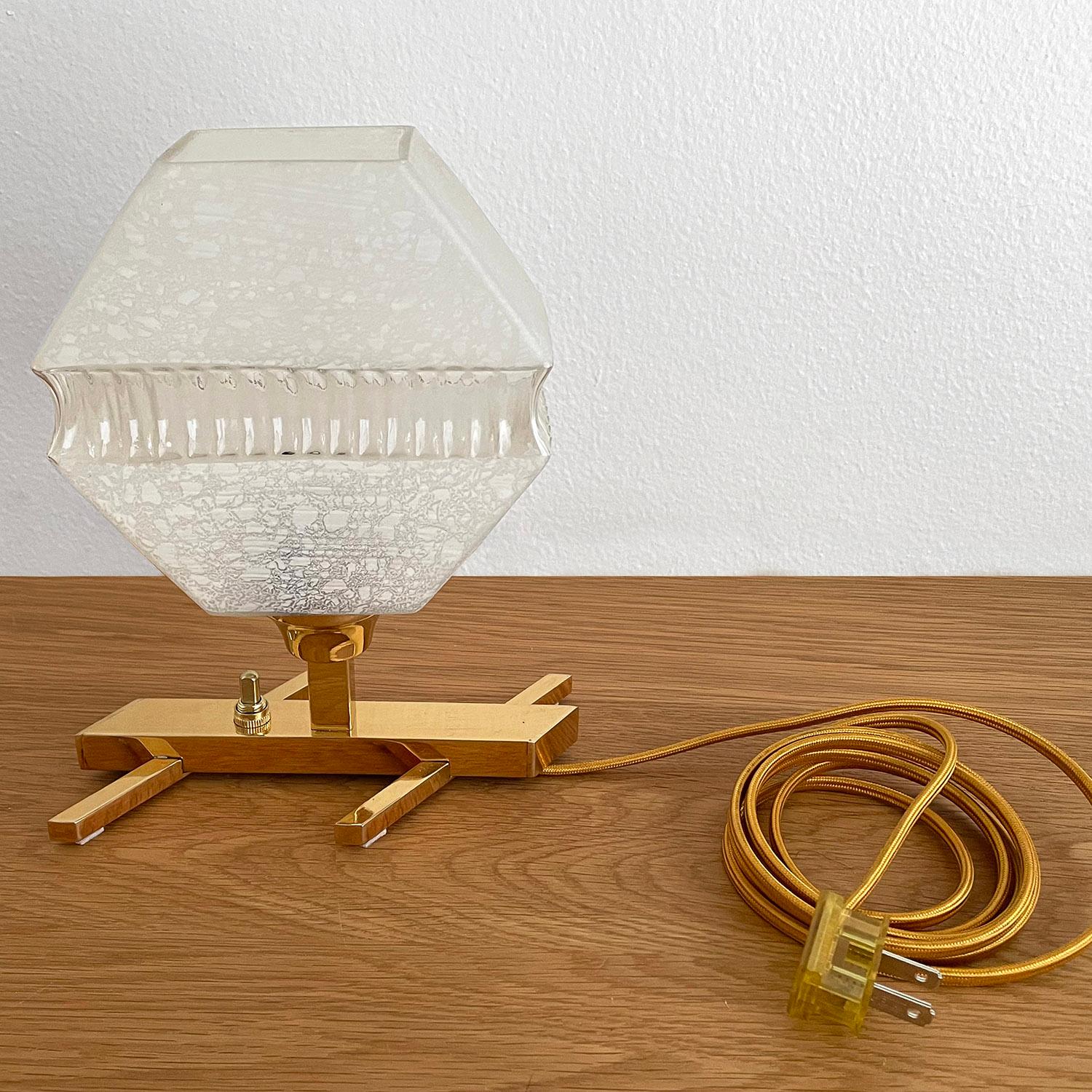20th Century French Brass & Glass Accent Lamp For Sale