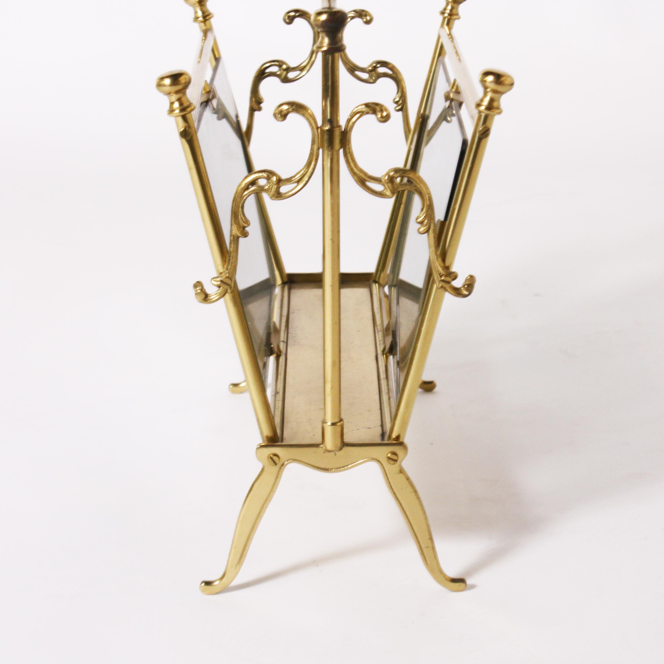 French Brass and Glass Magazine Rack, circa 1940 In Good Condition In Dallas, TX