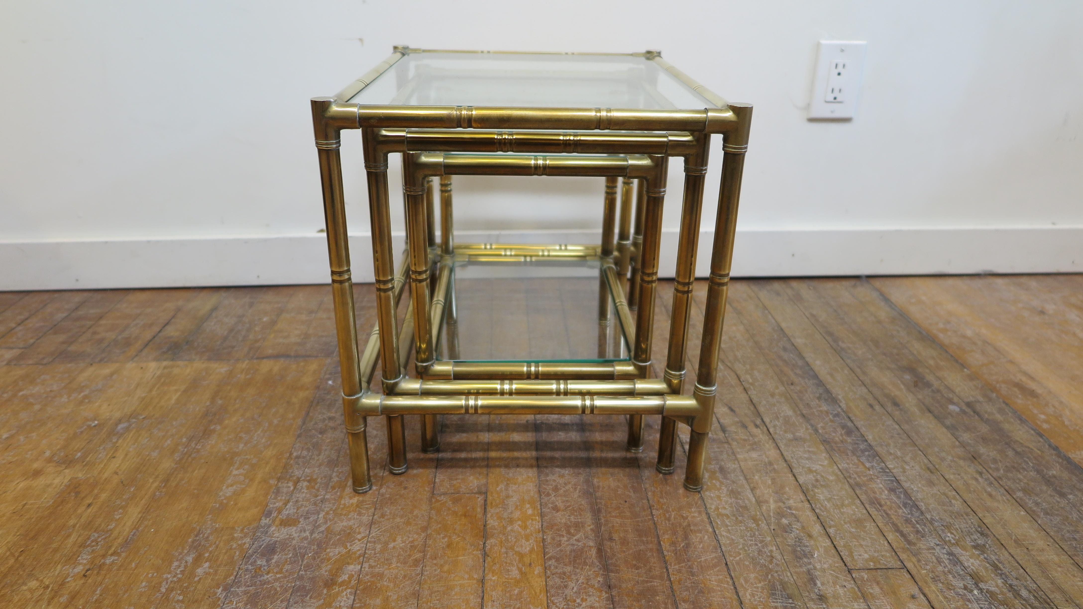 French Brass and Glass Nesting Tables For Sale 6