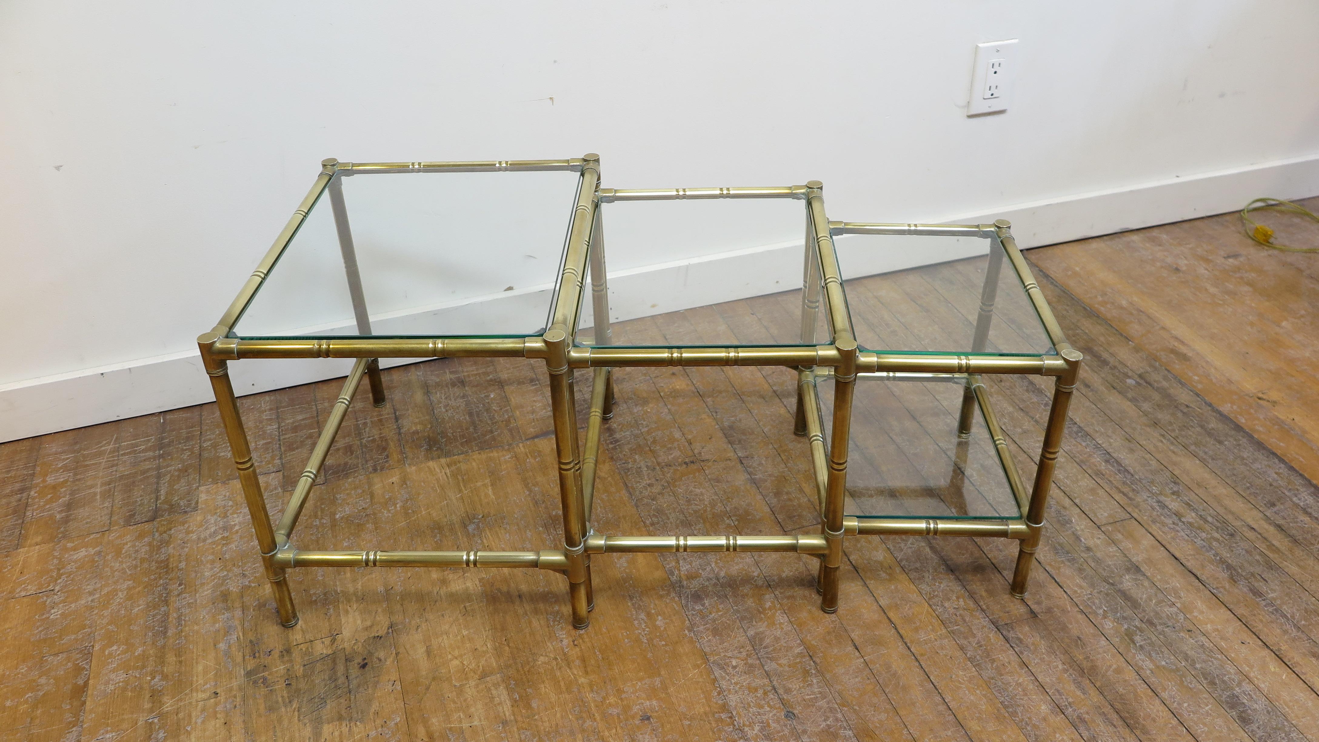 French Brass and Glass Nesting Tables In Good Condition For Sale In New York, NY