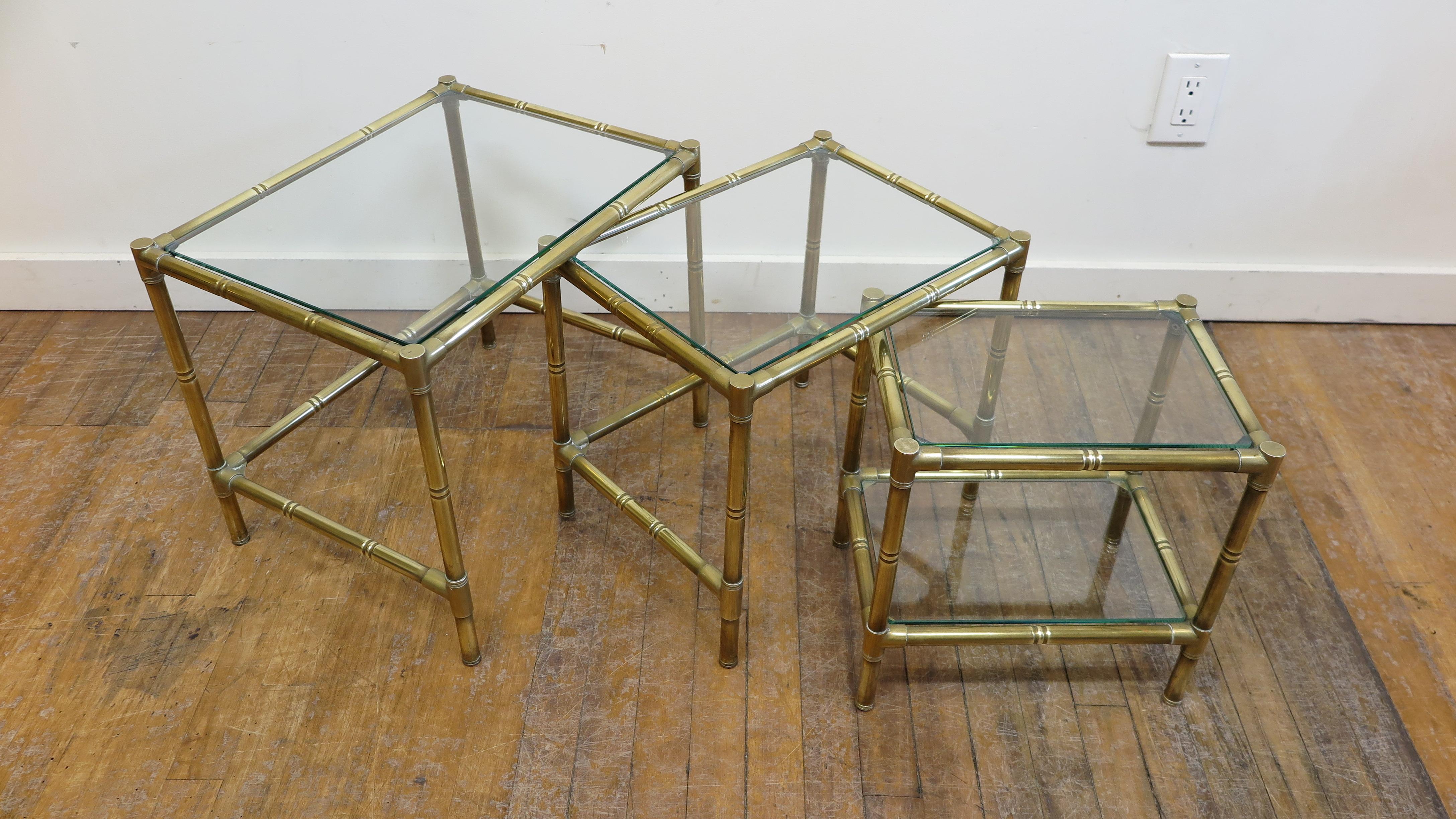 Mid-20th Century French Brass and Glass Nesting Tables For Sale
