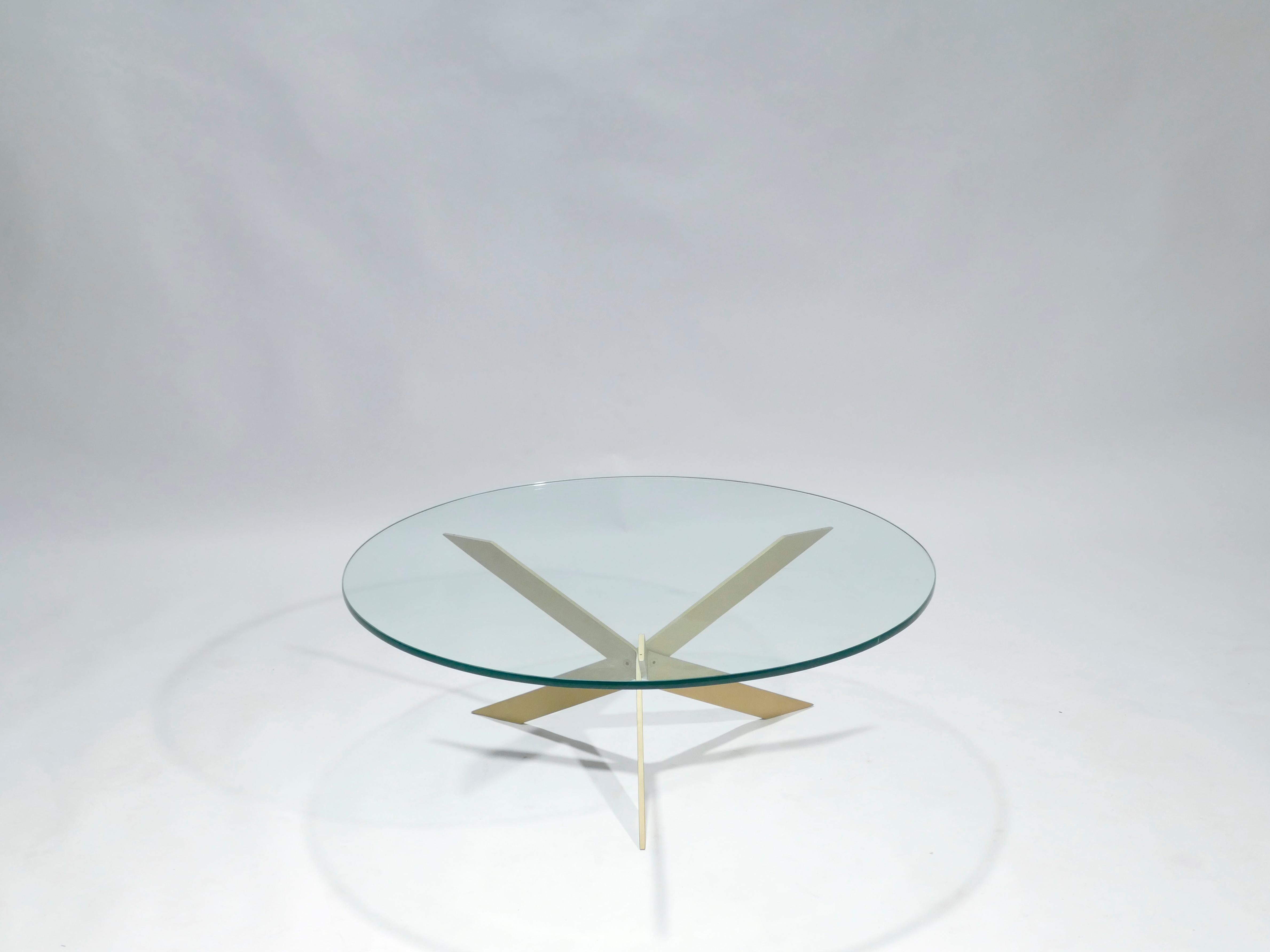 Mid-Century Modern French Brass Glass Top Coffee Table, 1970s