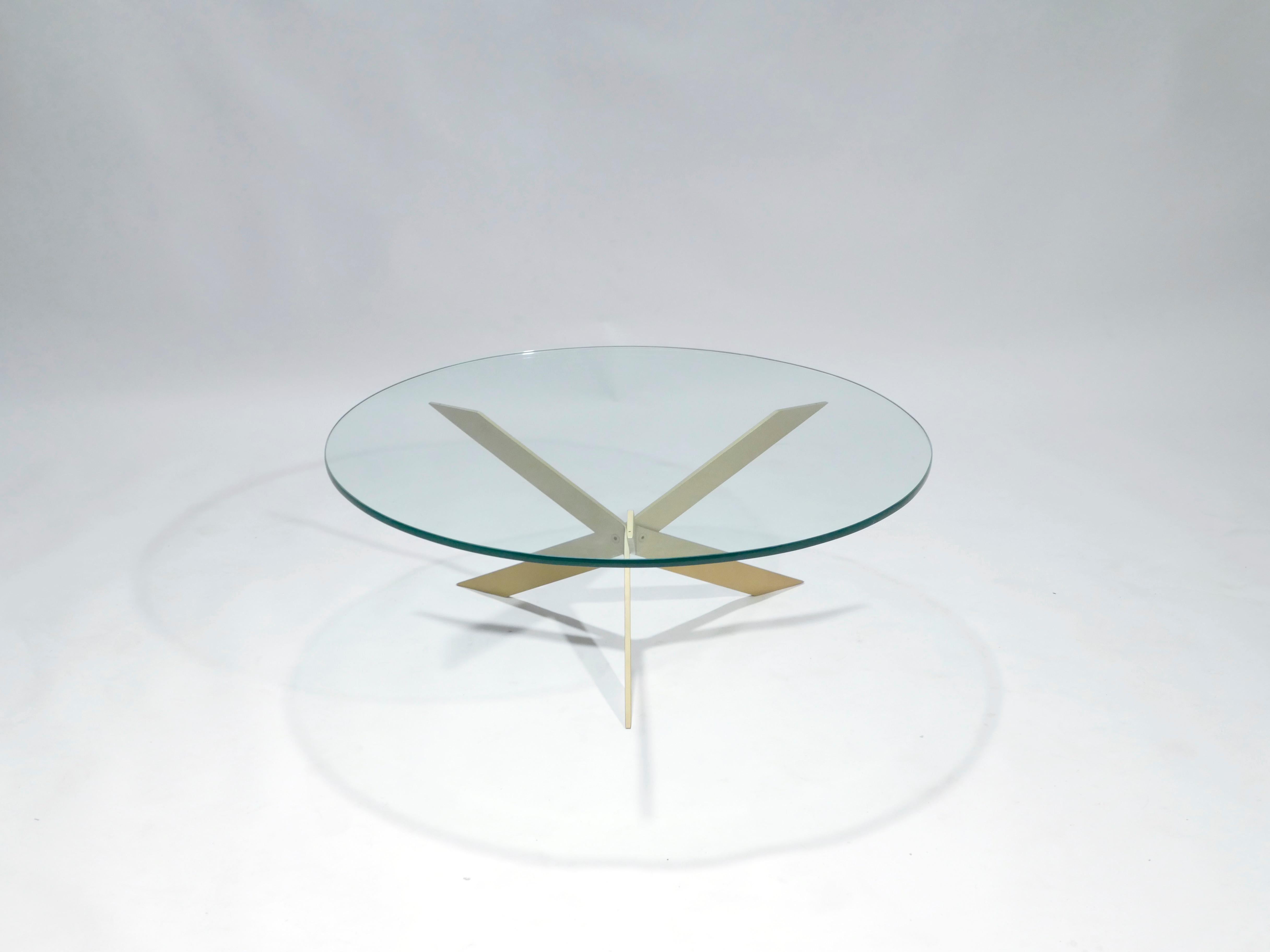 French Brass Glass Top Coffee Table, 1970s In Excellent Condition In Paris, IDF