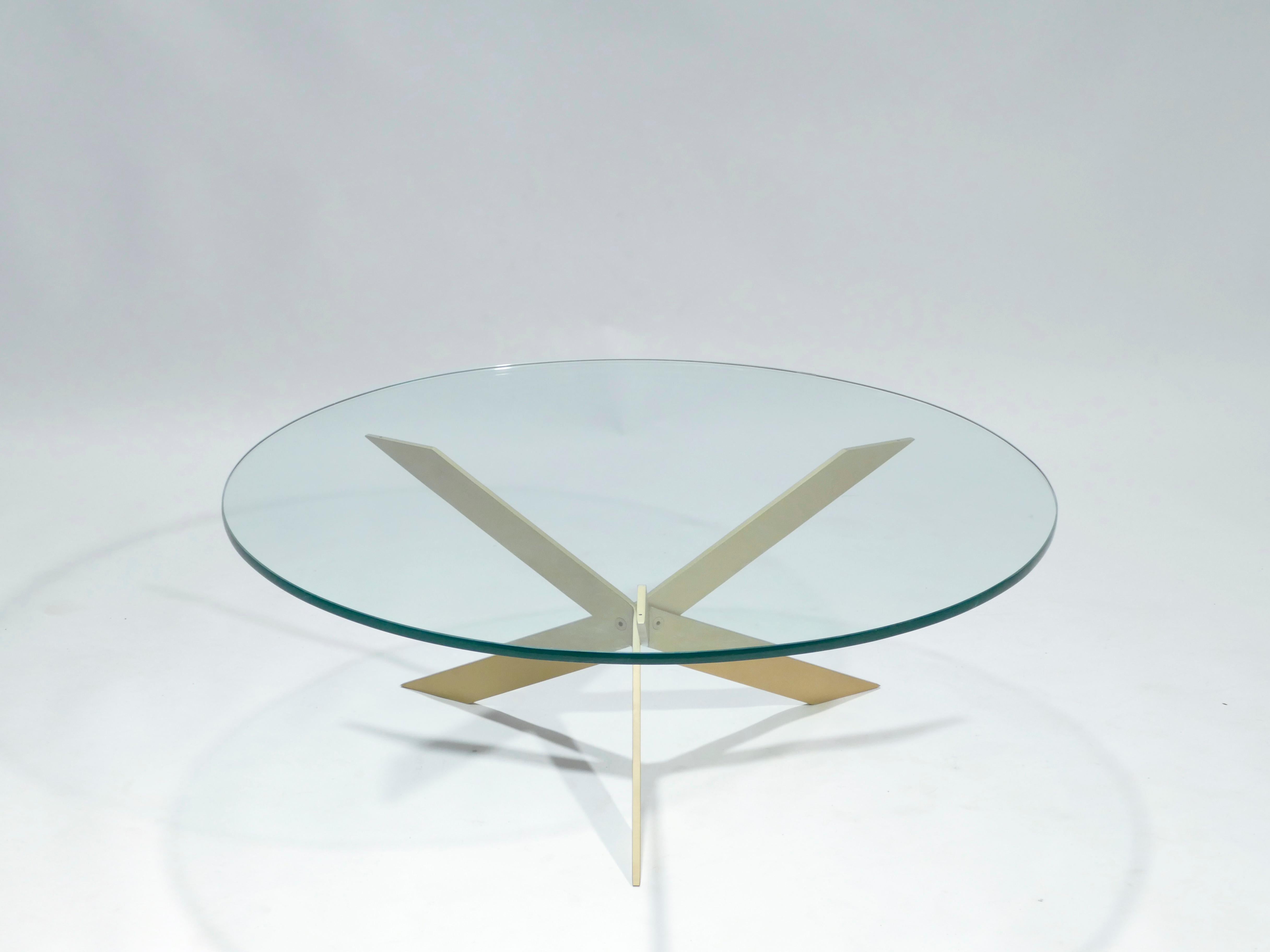 Late 20th Century French Brass Glass Top Coffee Table, 1970s