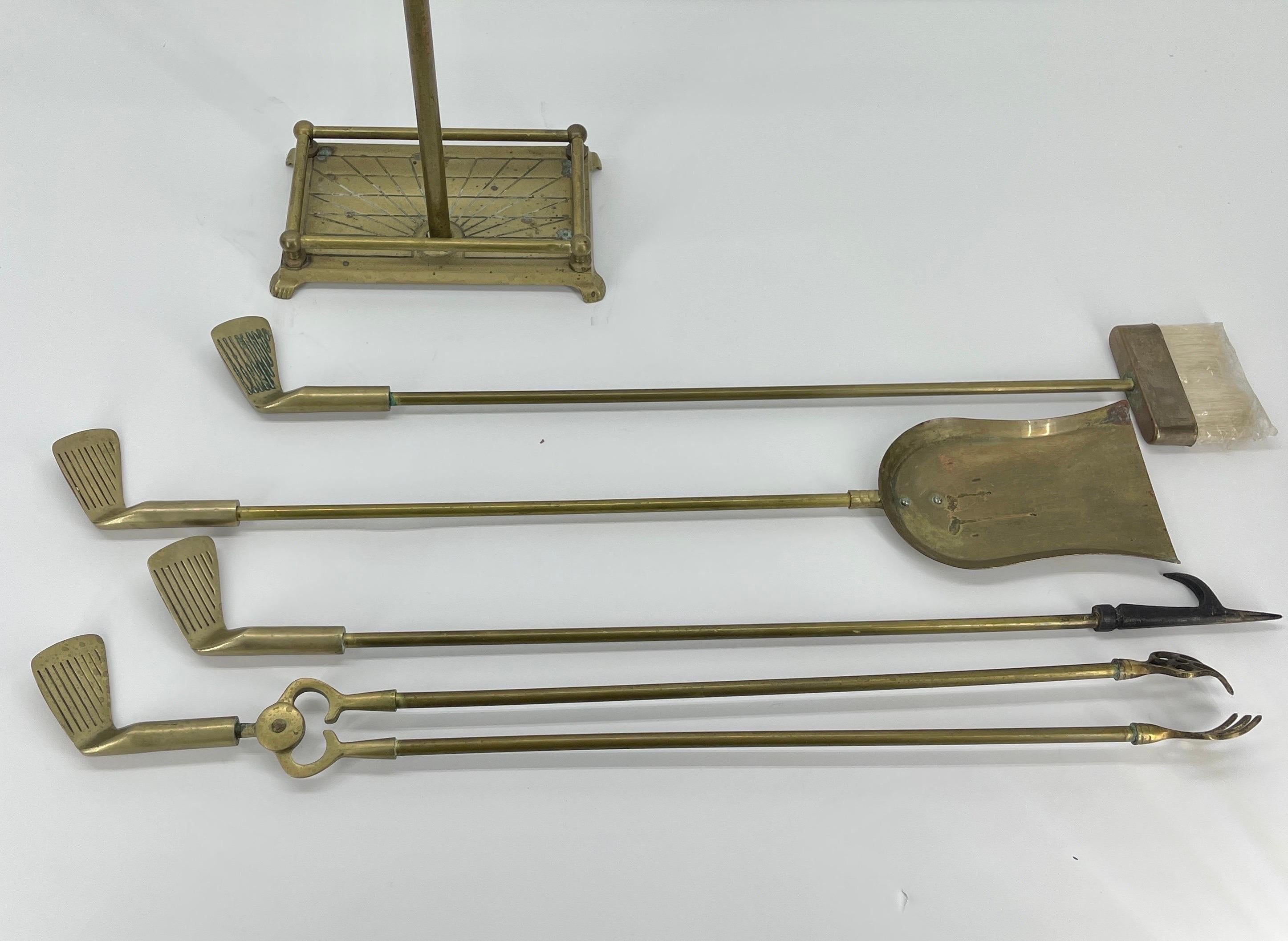 French Brass Golf Club Fireplace Tools, Set of Four Pieces 5