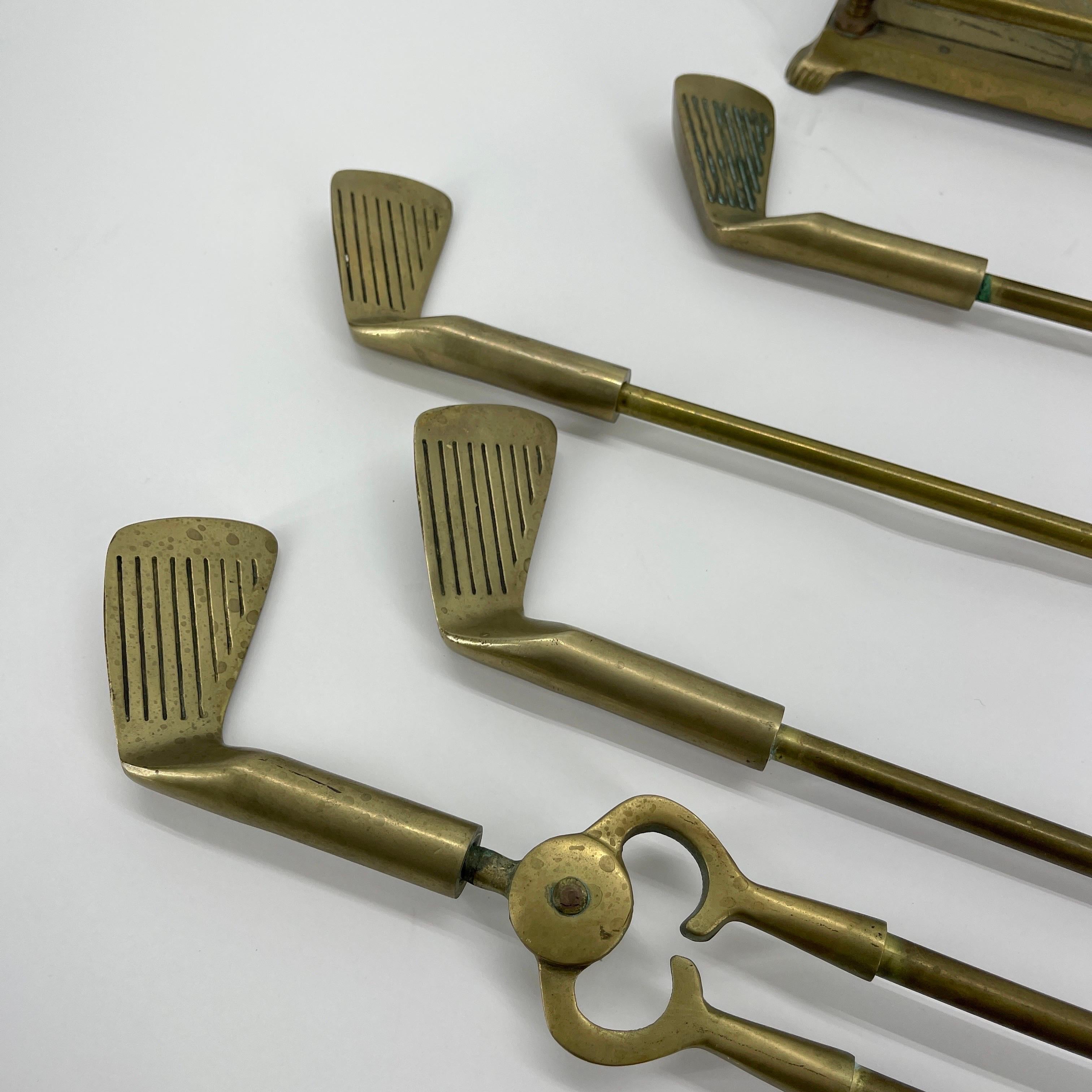 French Brass Golf Club Fireplace Tools, Set of Four Pieces 6