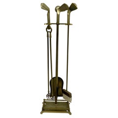 French Brass Golf Club Fireplace Tools, Set of Four Pieces