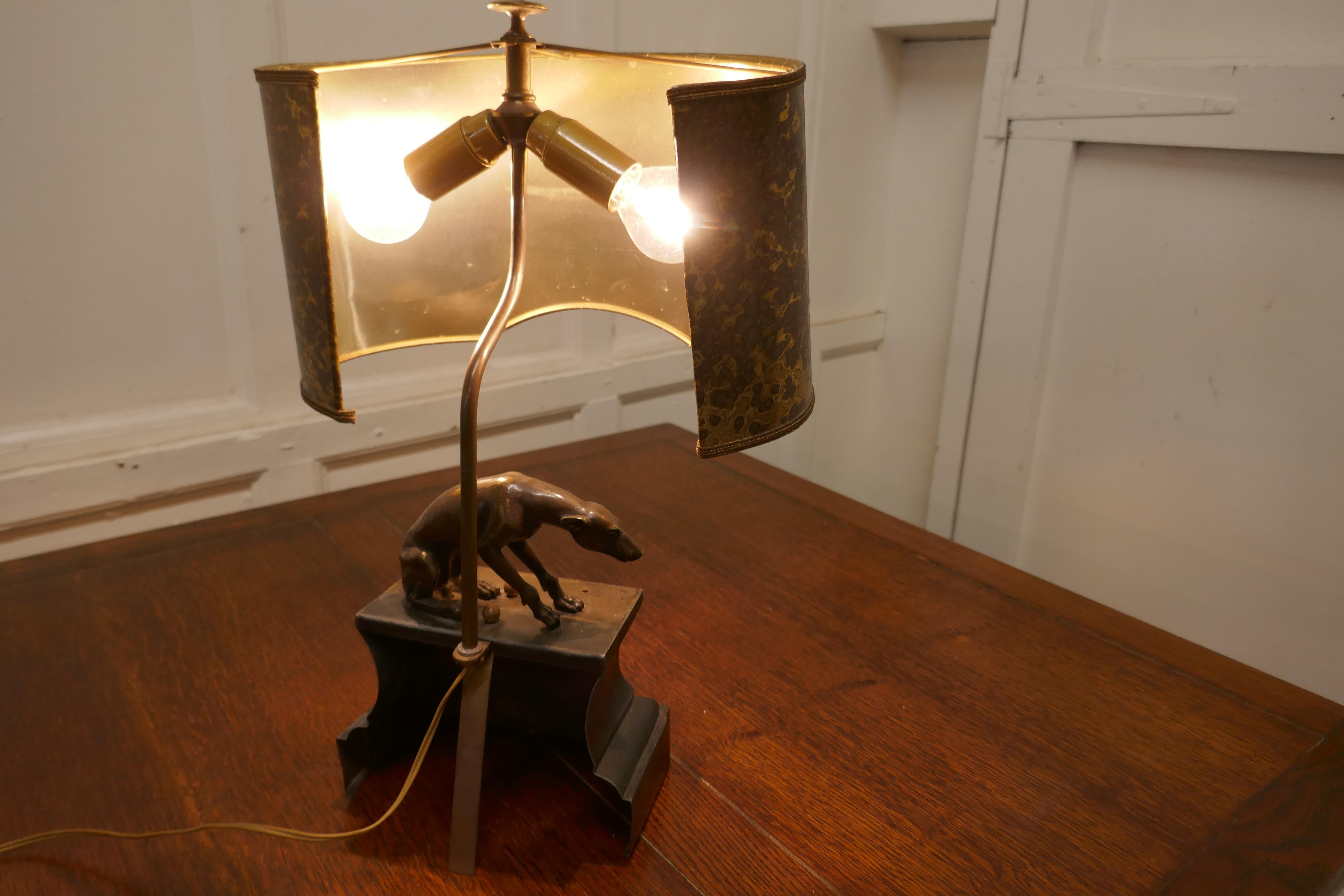 Folk Art French Brass Greyhound Statue Lamp For Sale