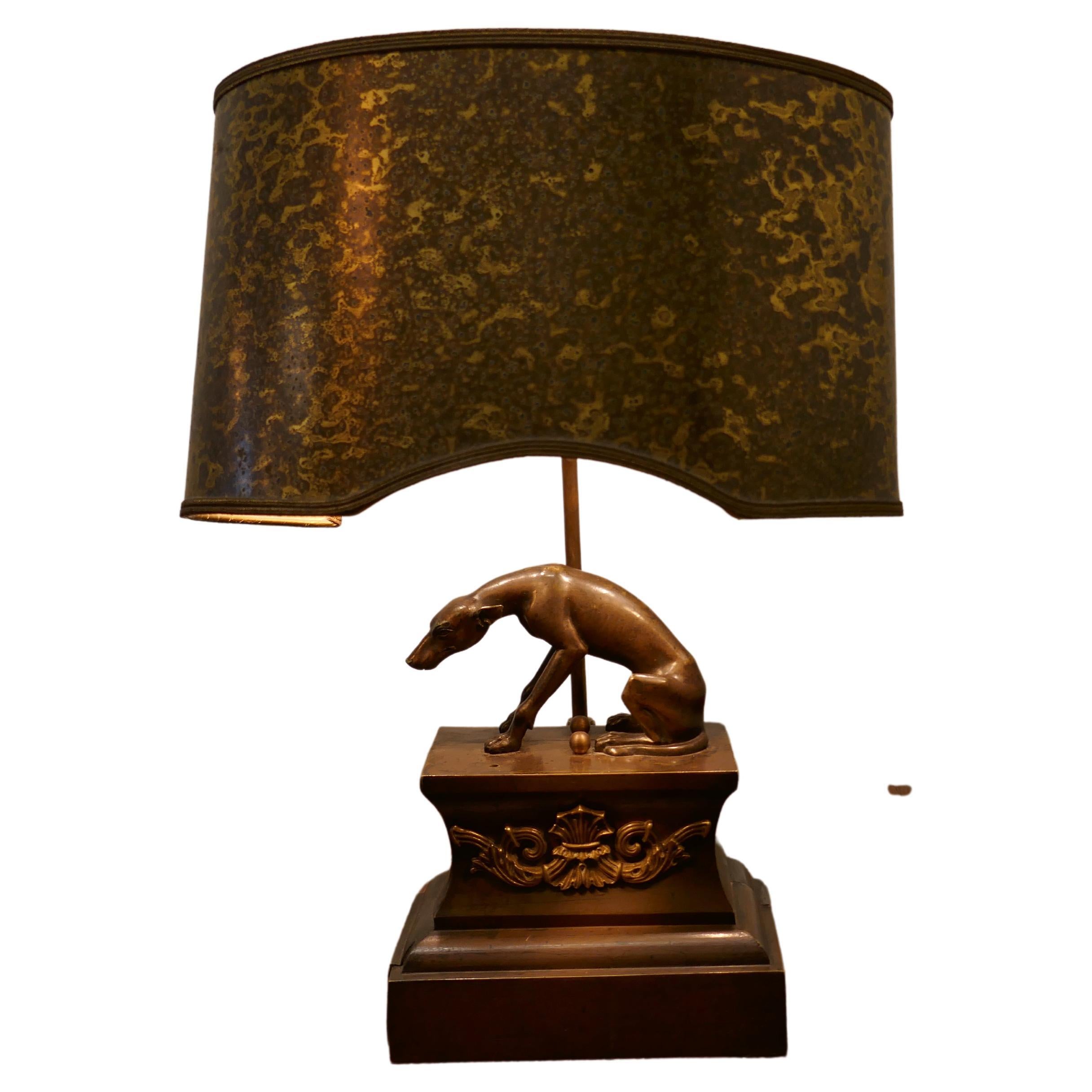 French Brass Greyhound Statue Lamp For Sale
