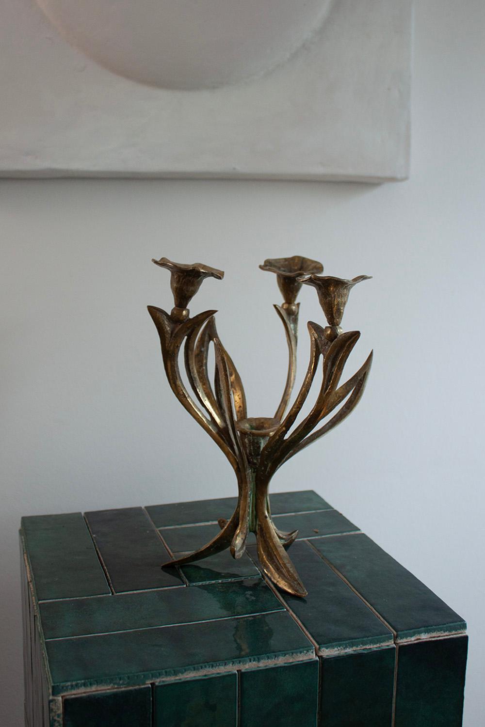 Französisch Messing Handmade Art Nouveau Blume Kerzenständer im Angebot 3