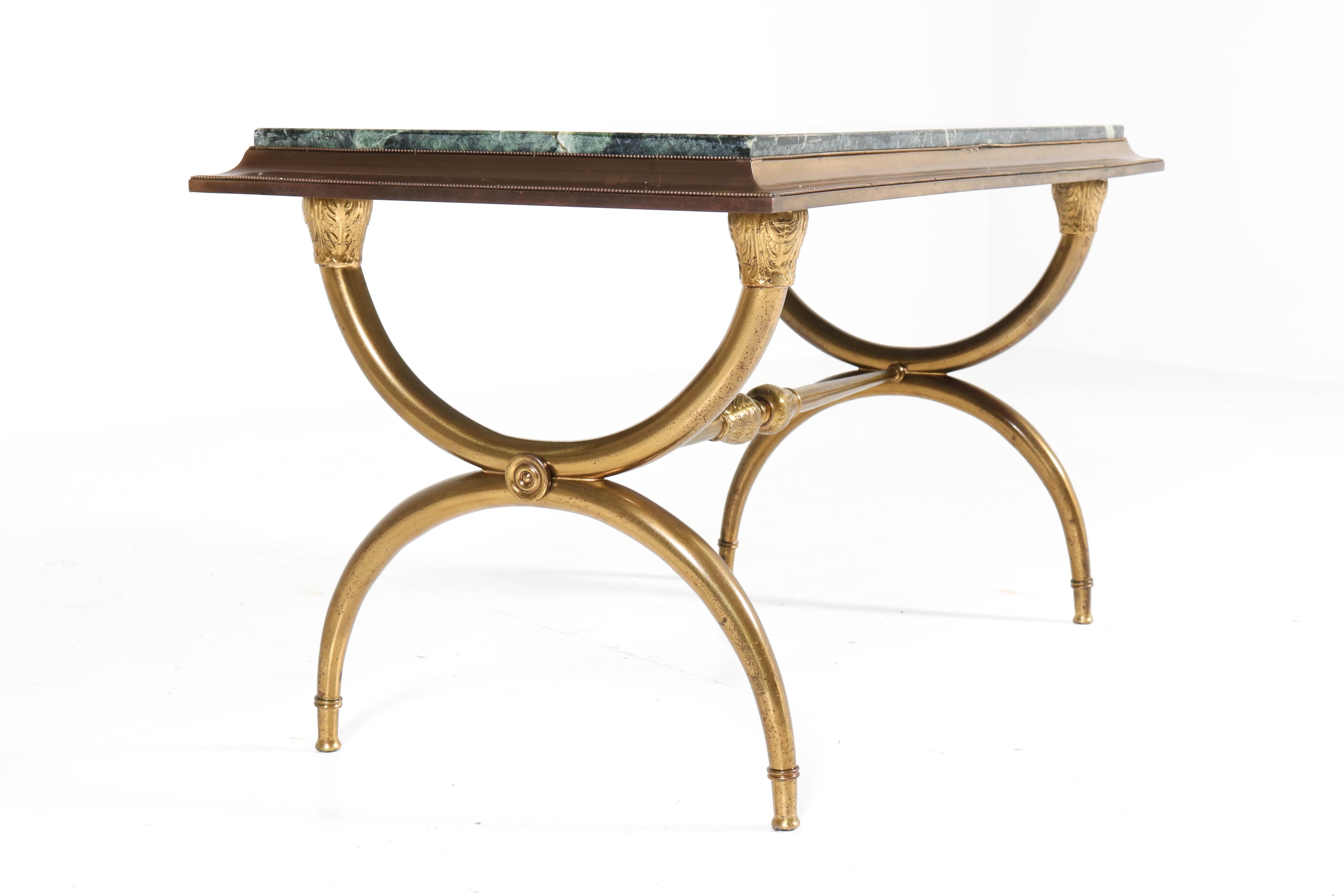 French Brass Hollywood Regency Maison Baguès Style Coffee Table, 1940s 3