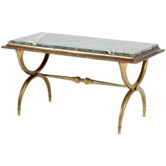 French Brass Hollywood Regency Maison Baguès Style Coffee Table, 1940s