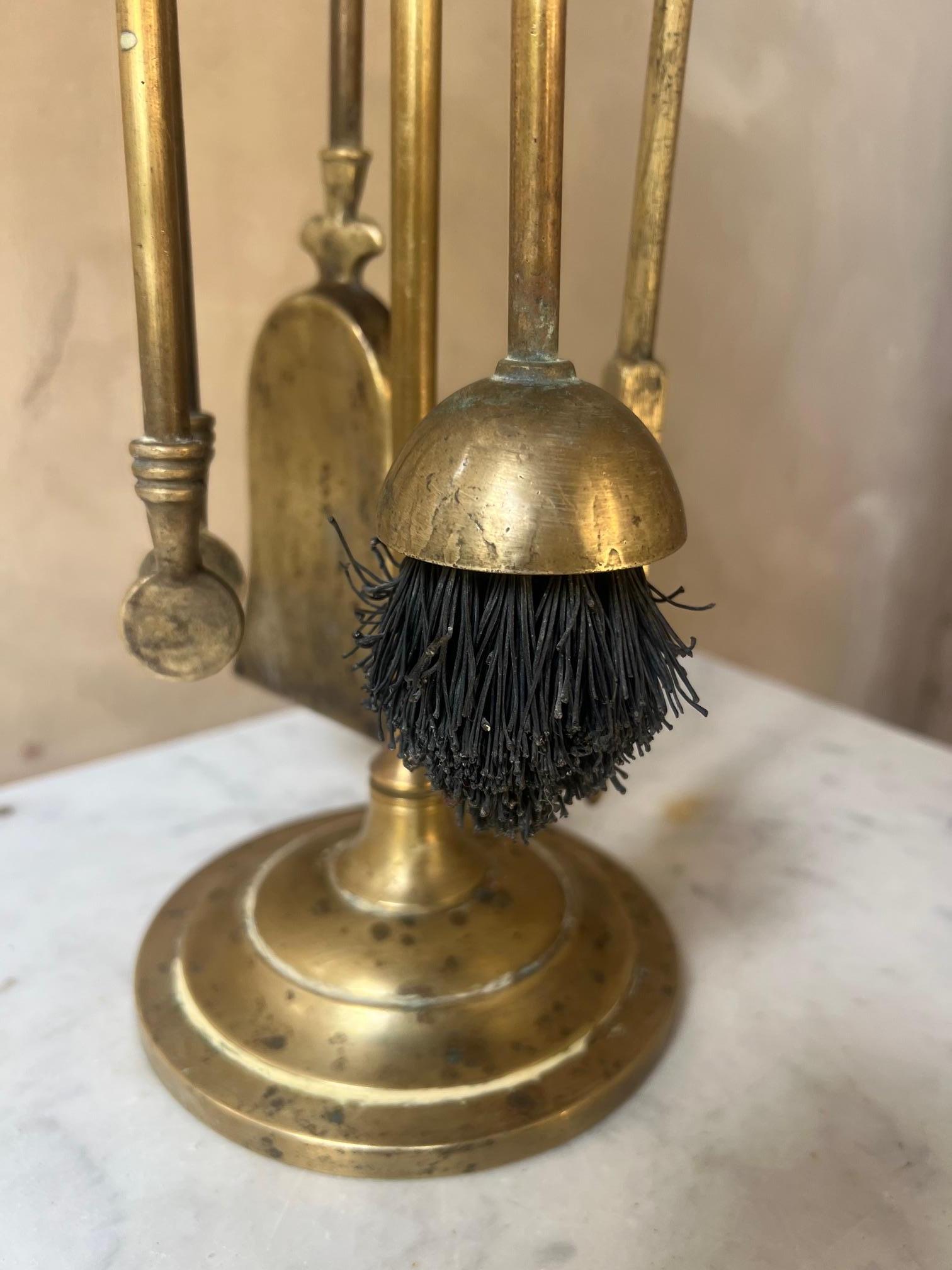 Neoclassical French Brass Horse Head Fireplace Tool Set, C. 1950's For Sale