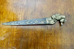 French Brass Hunting Dog Letter Opener, Paper Knife