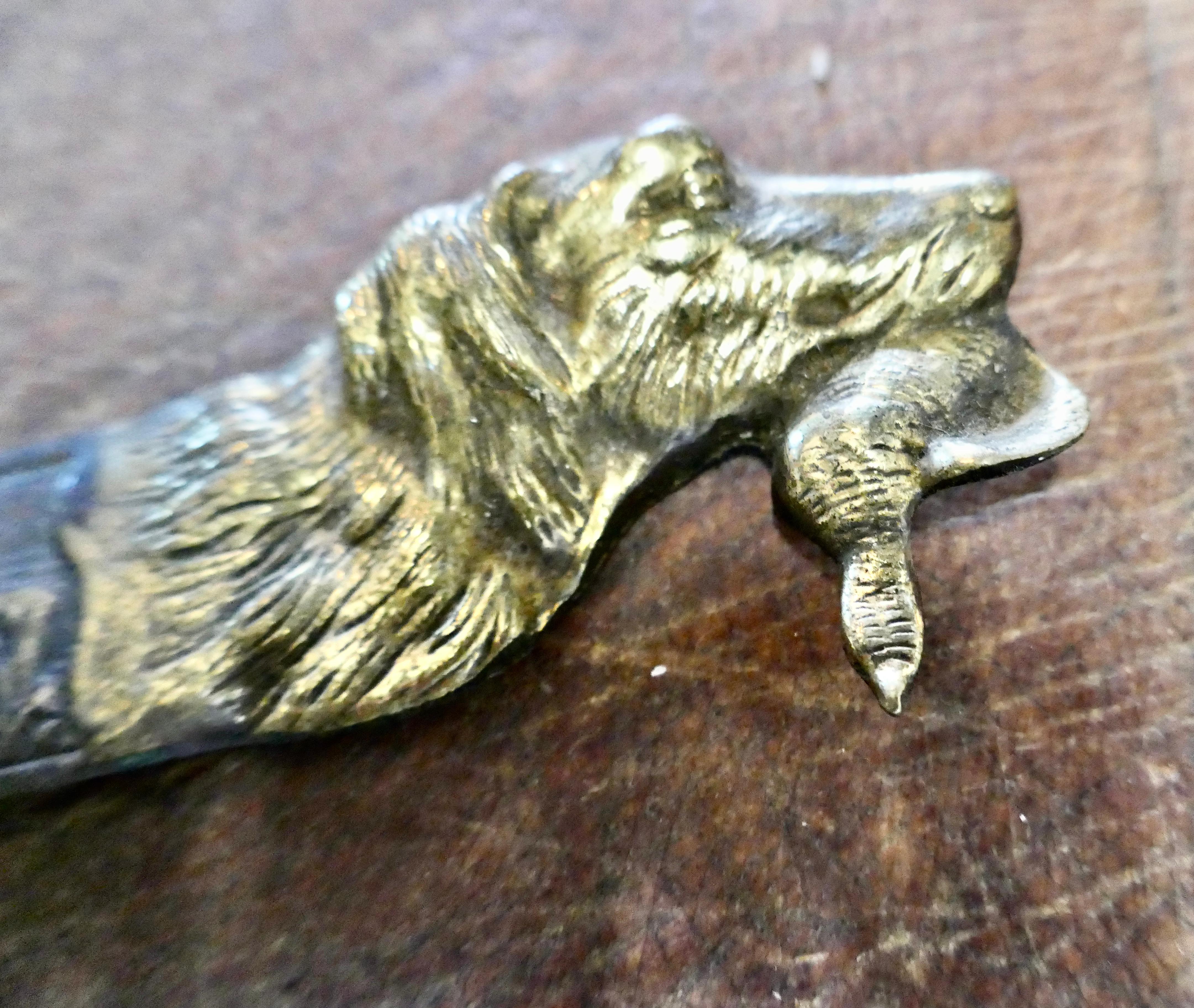 Folk Art French Brass Hunting Dog Letter Opener, Paper Knife