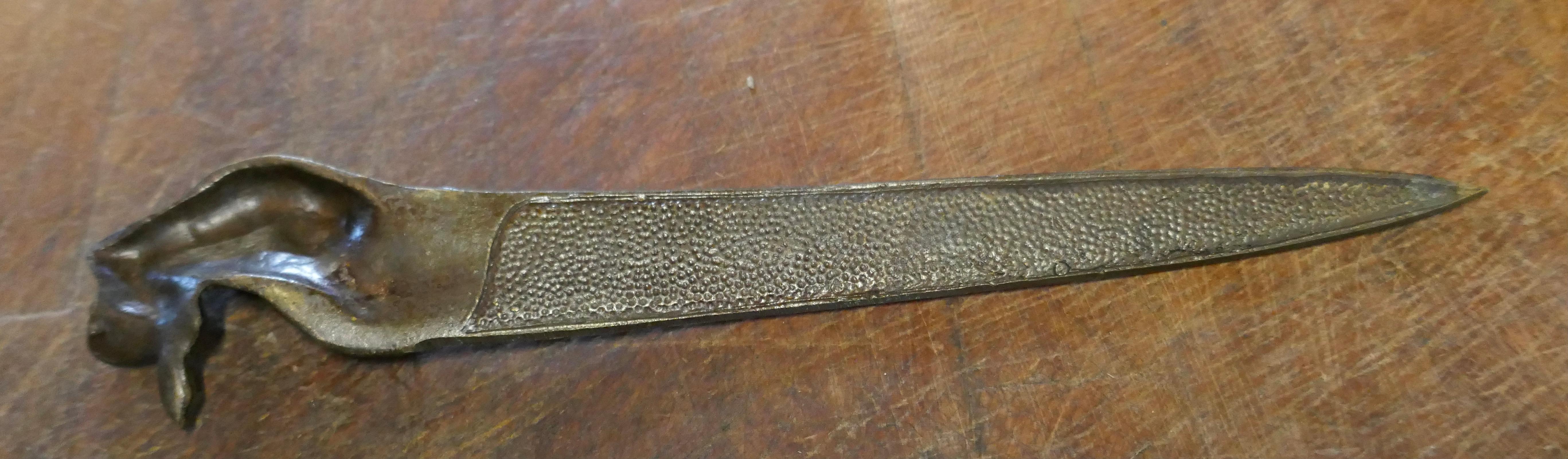 French Brass Hunting Dog Letter Opener, Paper Knife In Good Condition In Chillerton, Isle of Wight