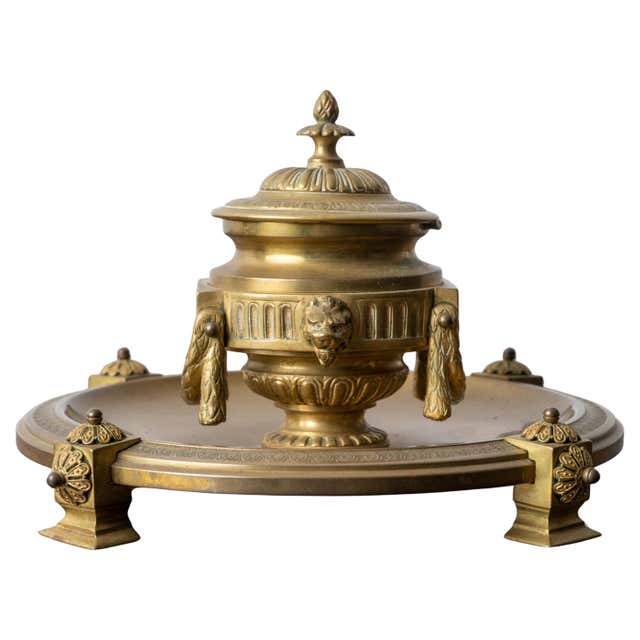 Early 19th Century Hand Painted Porcelain and Brass Inkwell, Paris ...