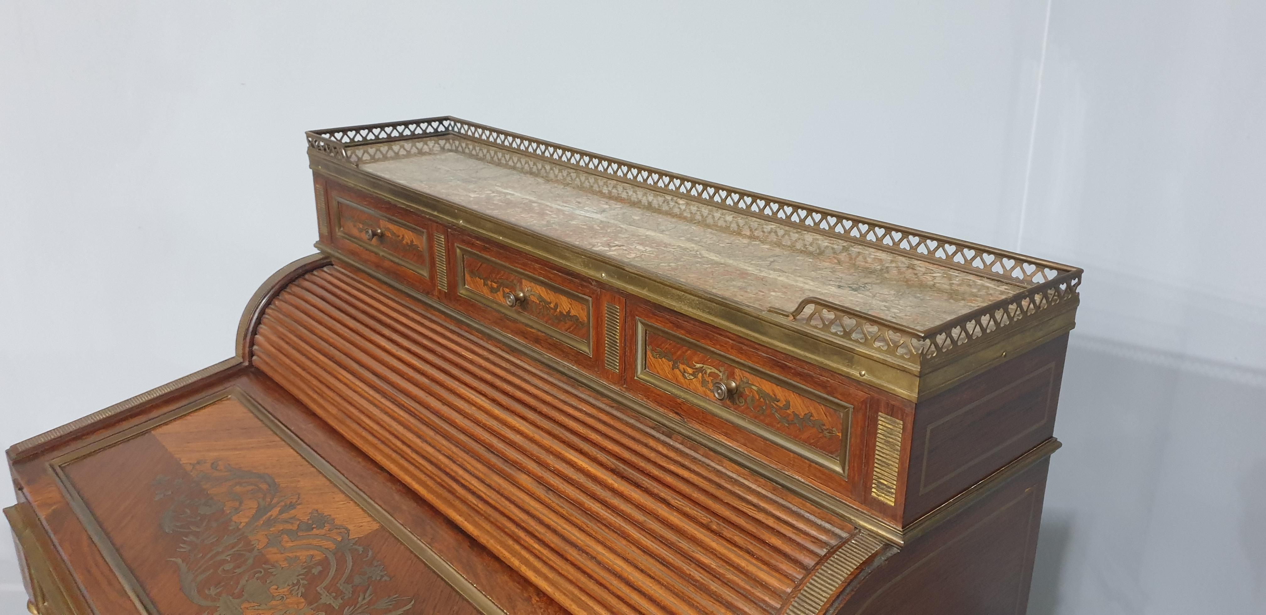 French Brass Inlaid Ladies Bureau Desk For Sale 4