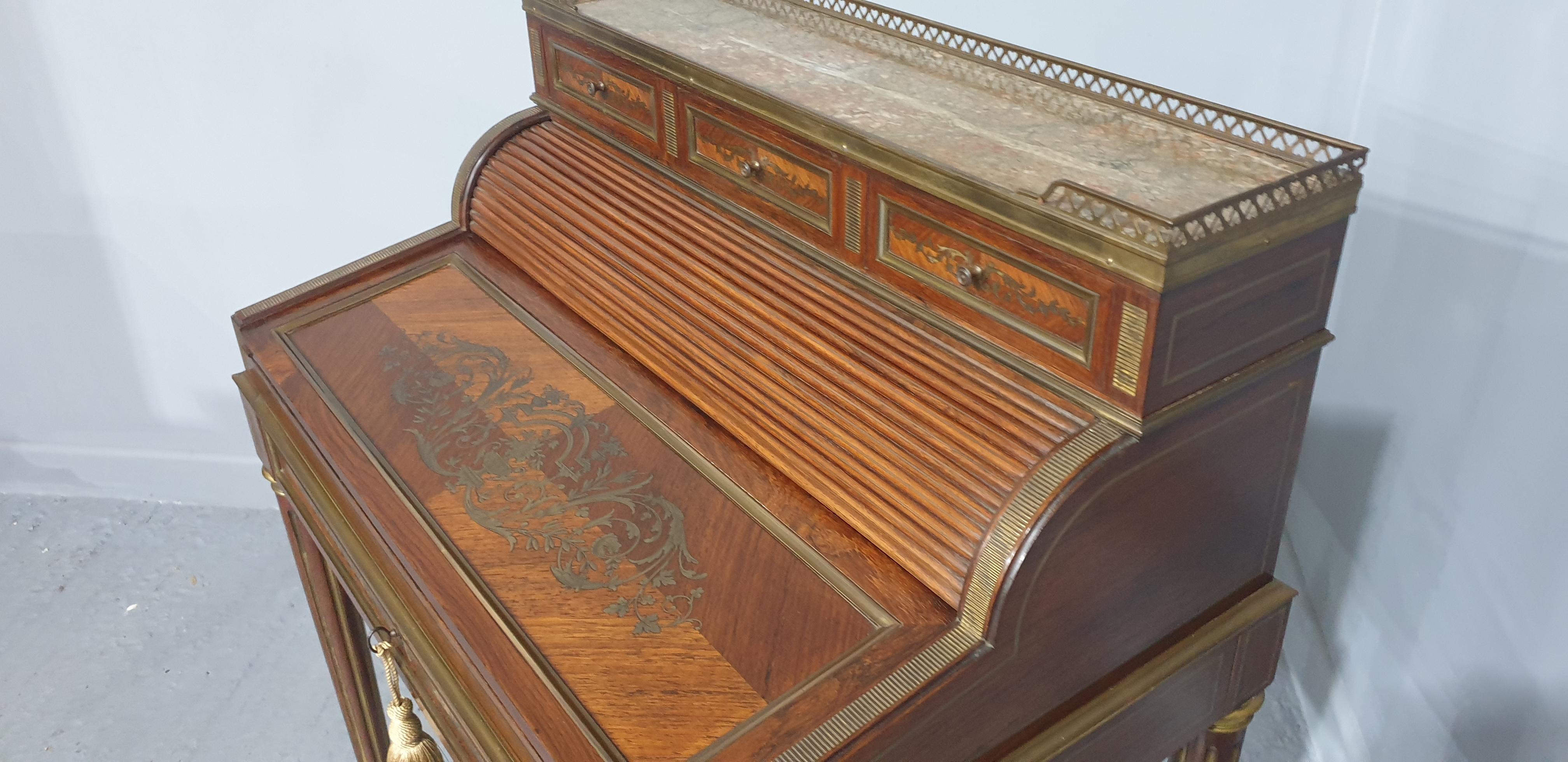 French Brass Inlaid Ladies Bureau Desk For Sale 5