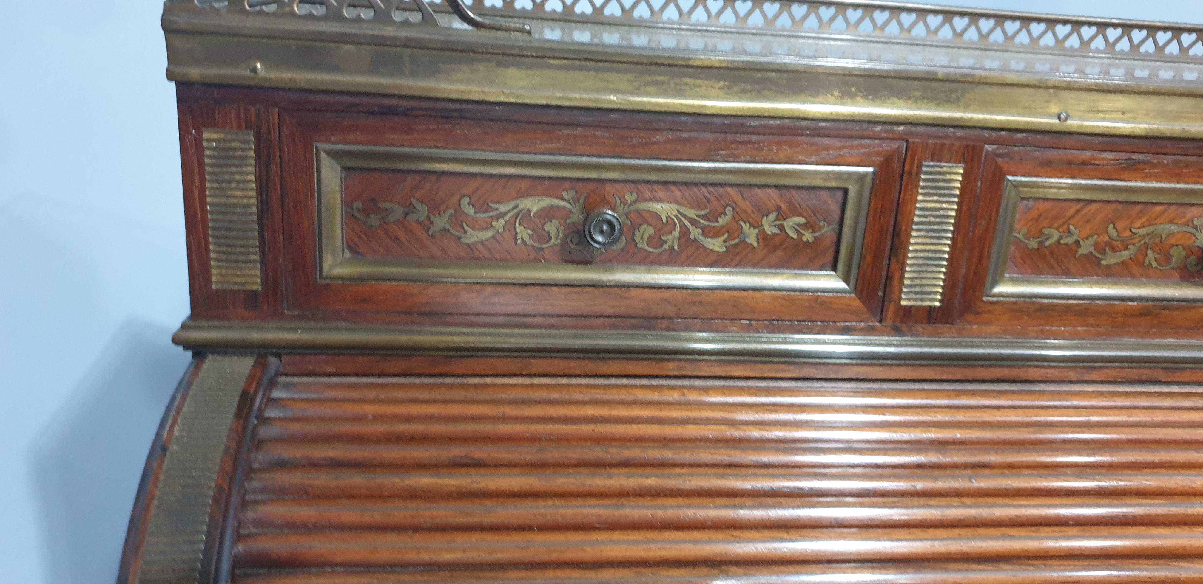 French Brass Inlaid Ladies Bureau Desk For Sale 7