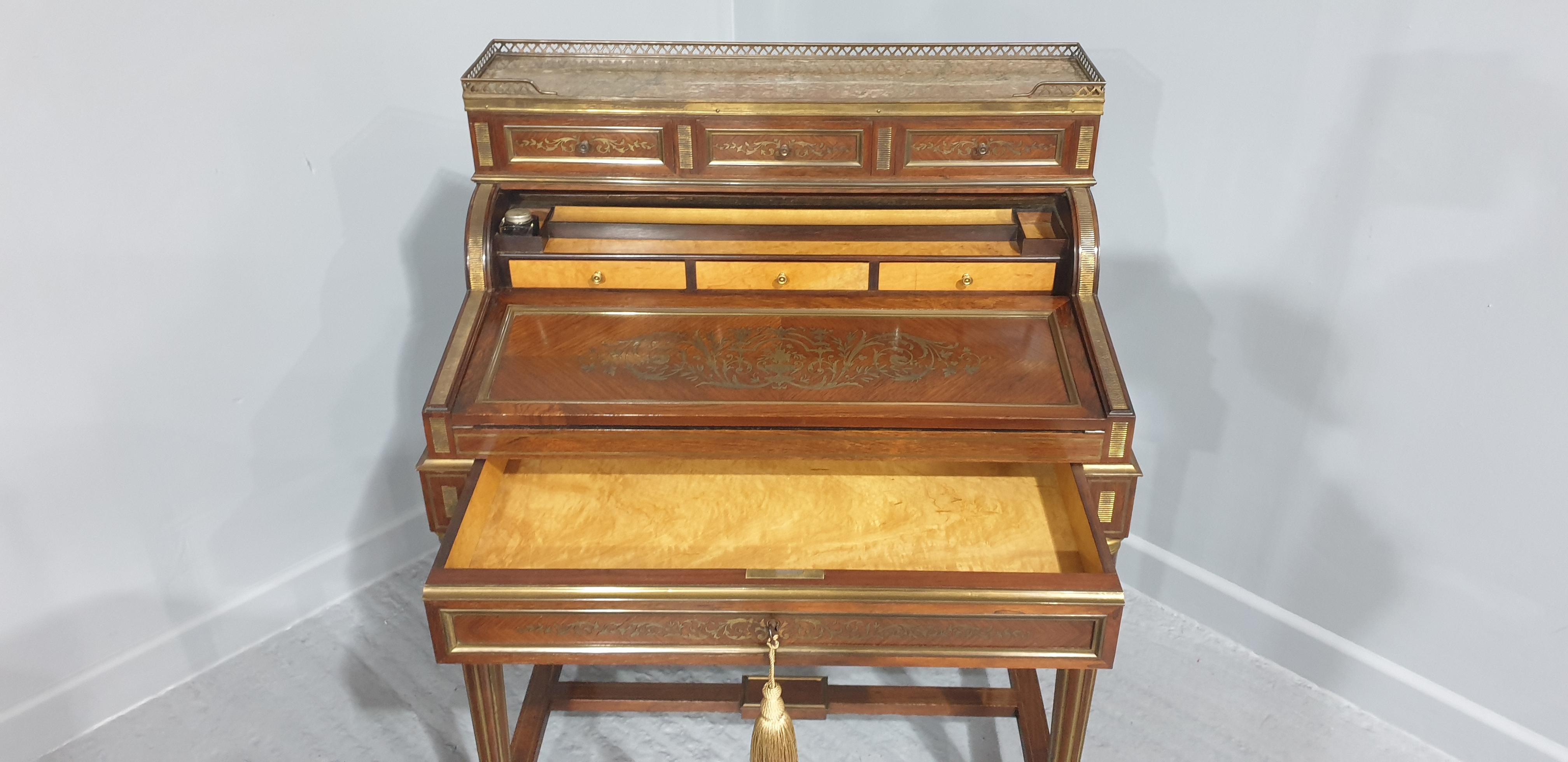 19th Century French Brass Inlaid Ladies Bureau Desk For Sale