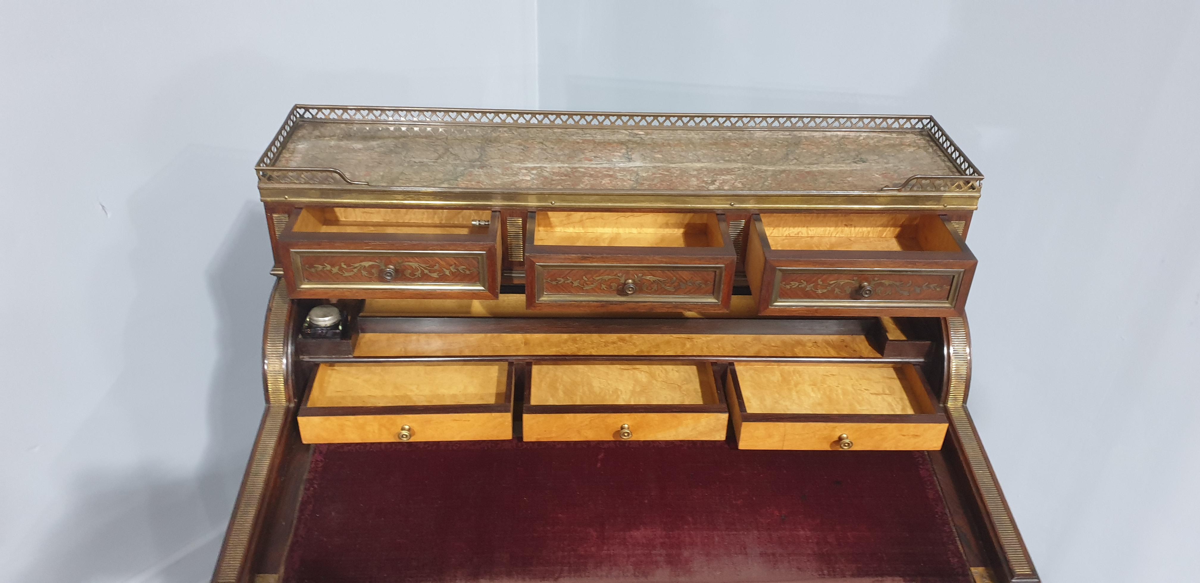 French Brass Inlaid Ladies Bureau Desk For Sale 1