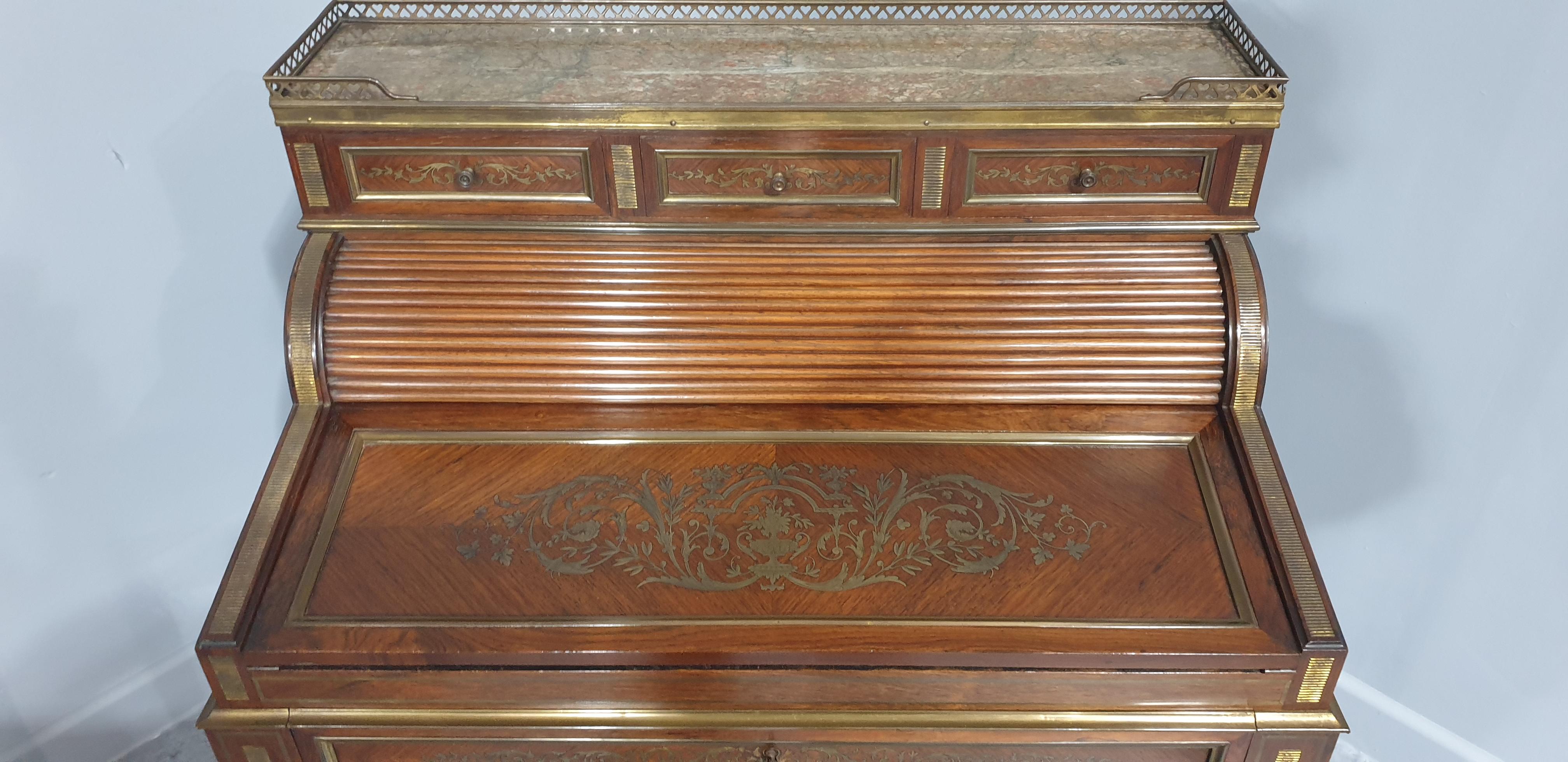 French Brass Inlaid Ladies Bureau Desk For Sale 2