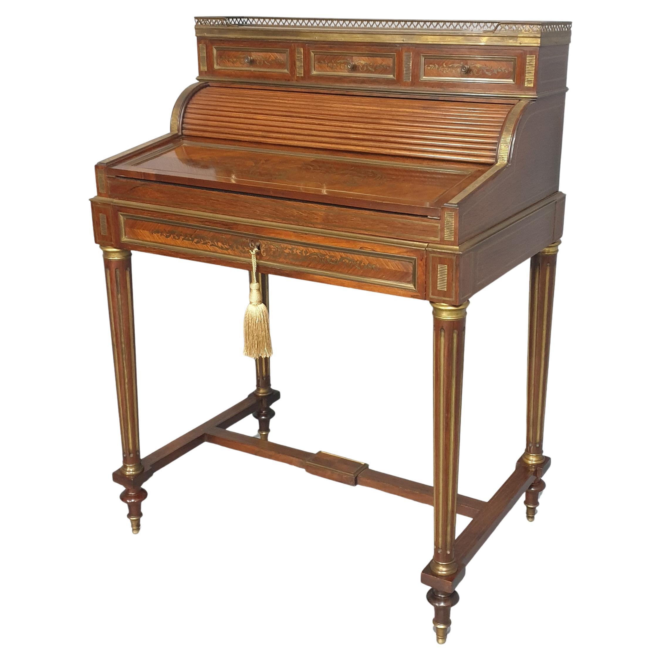 French Brass Inlaid Ladies Bureau Desk