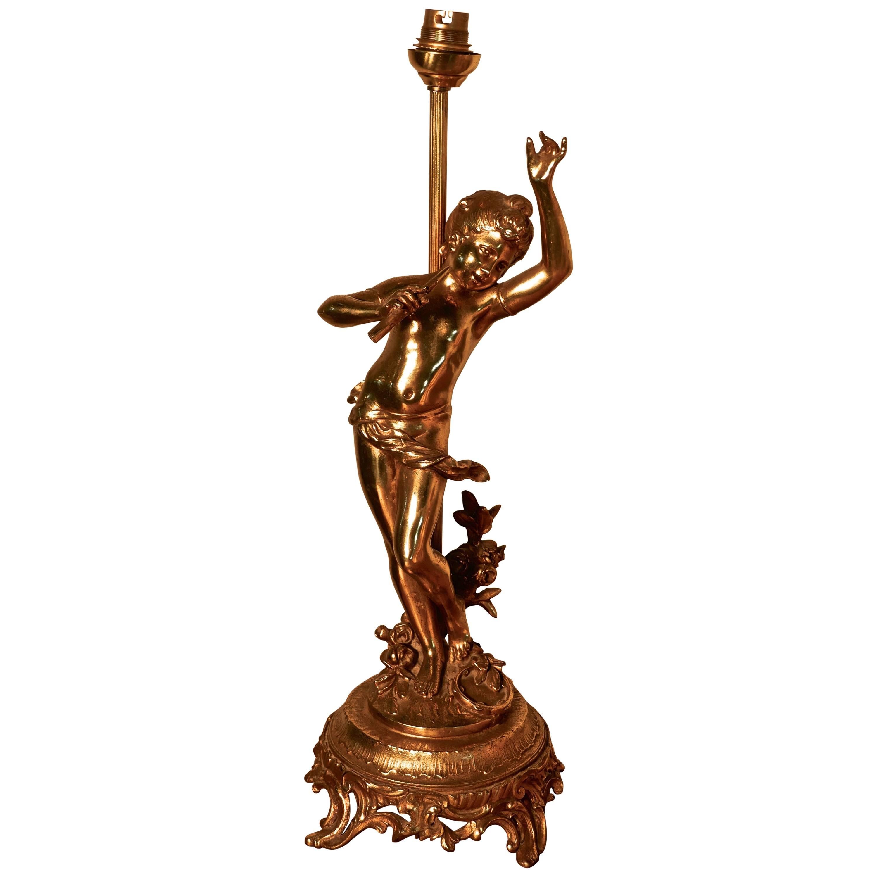  Cherub or Putti Musician, Brass Table Lamp