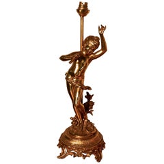 Antique  Cherub or Putti Musician, Brass Table Lamp