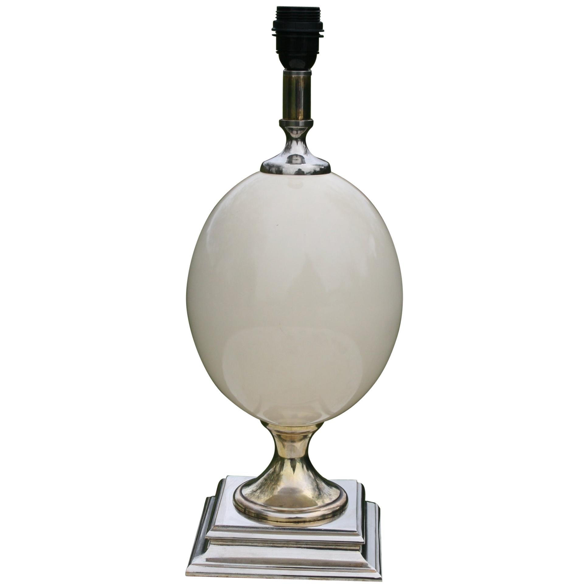 French Brass Lamp with over Size Enamel Egg Detail For Sale