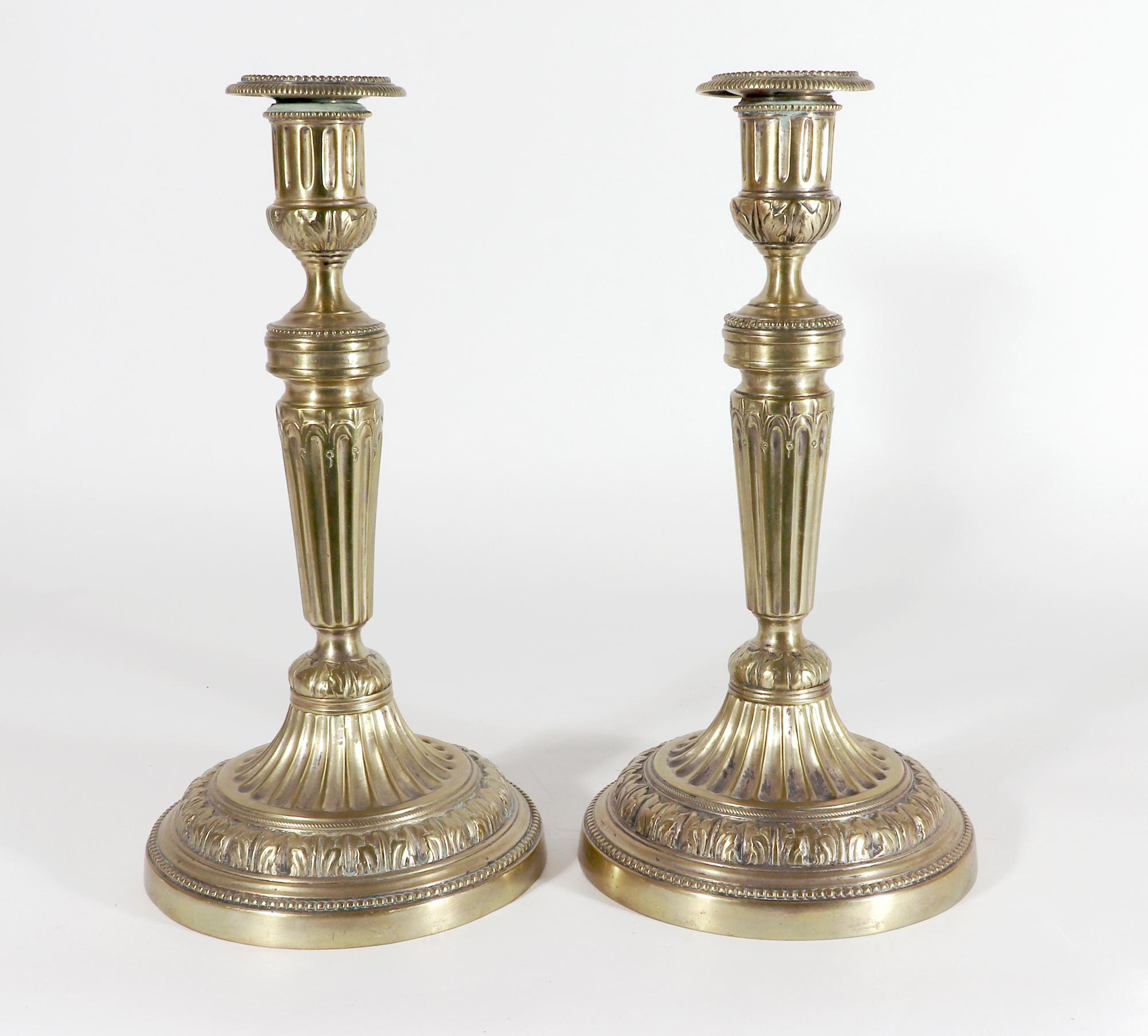French Brass Large Candlesticks, Circa 1780 In Good Condition For Sale In Downingtown, PA