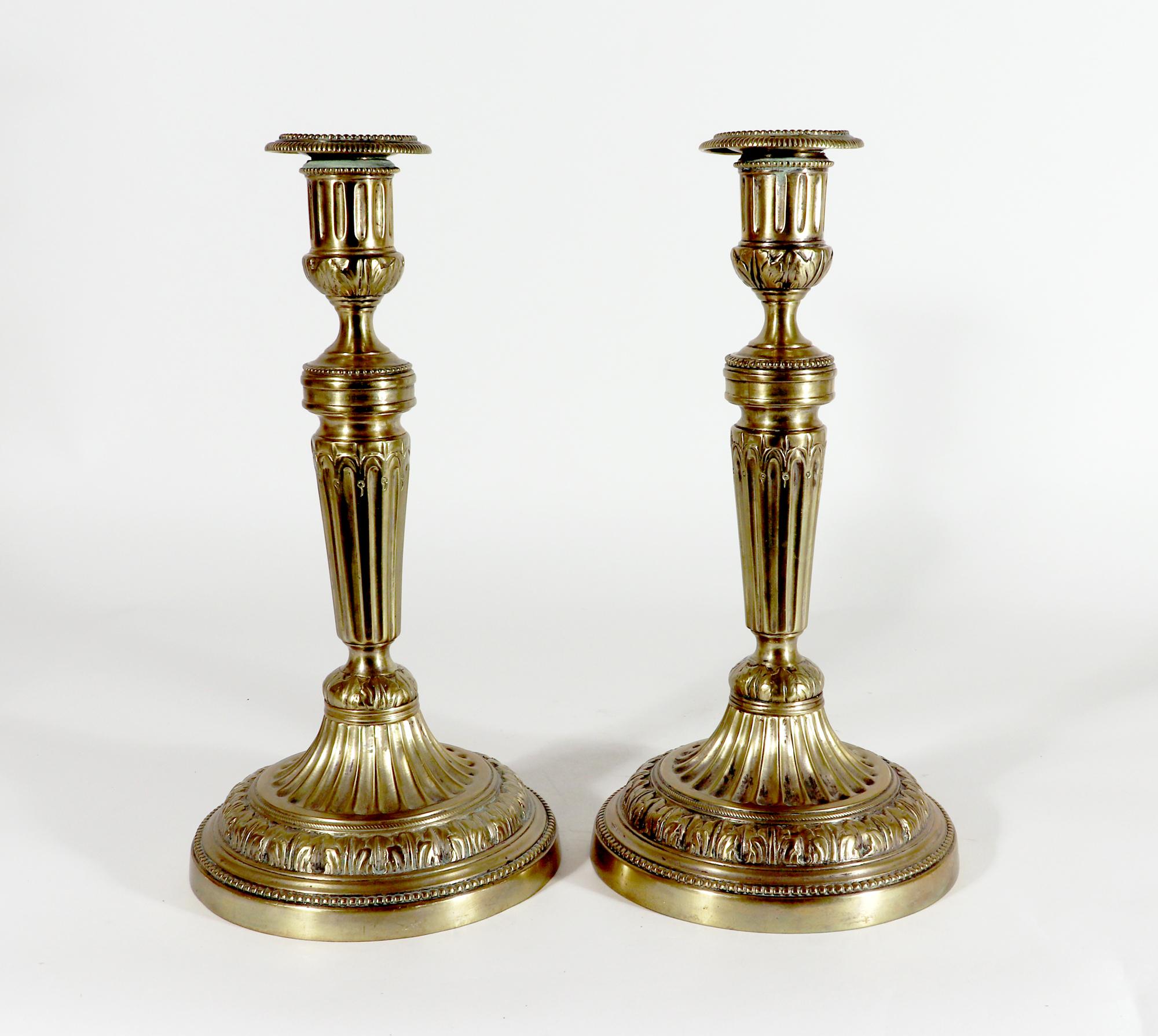 18th Century French Brass Large Candlesticks, Circa 1780 For Sale