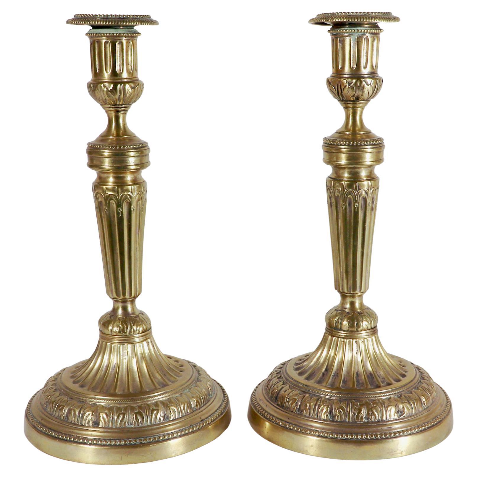 French Brass Large Candlesticks, Circa 1780 For Sale