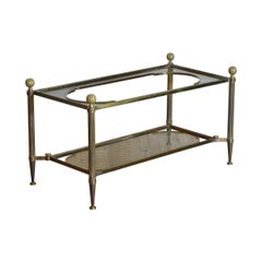 French Brass Lattice and Glass Coffee Table, circa 1930-1940