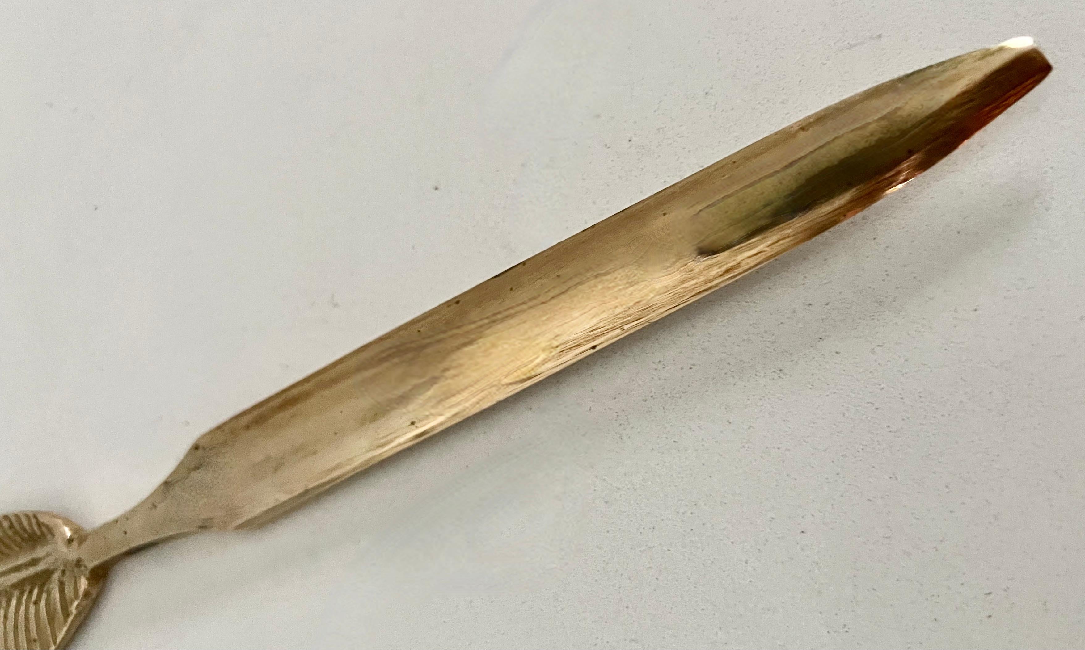 Hand-Crafted French Brass Letter Opener in the Shape of a Leaf