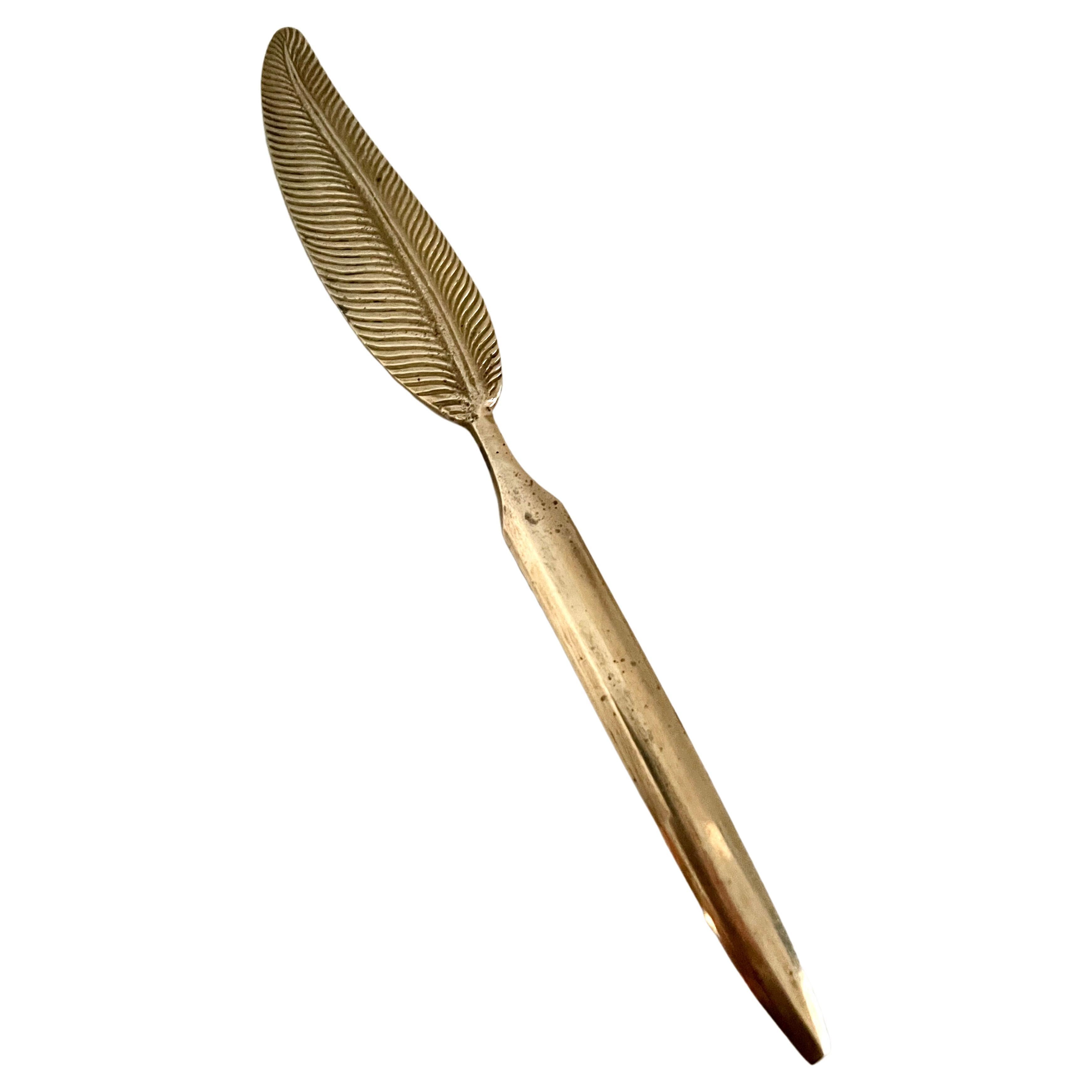 French Brass Letter Opener in the Shape of a Leaf